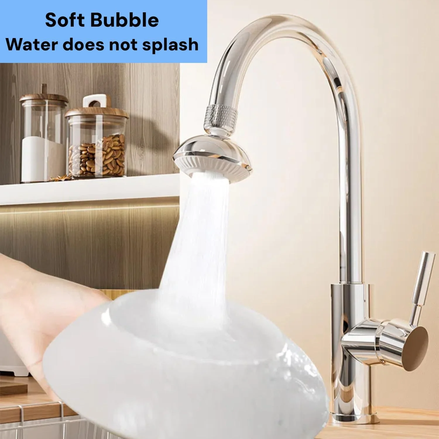 سردوش شیر آب چرخشی 360 درجه با دو حالت صرفه جویی در آب به همراه 6 آداپتور جهانی، جایگزین سر شیر آشپزخانه ضد نشت، کنترل جریان کارآمد و نصب آسان