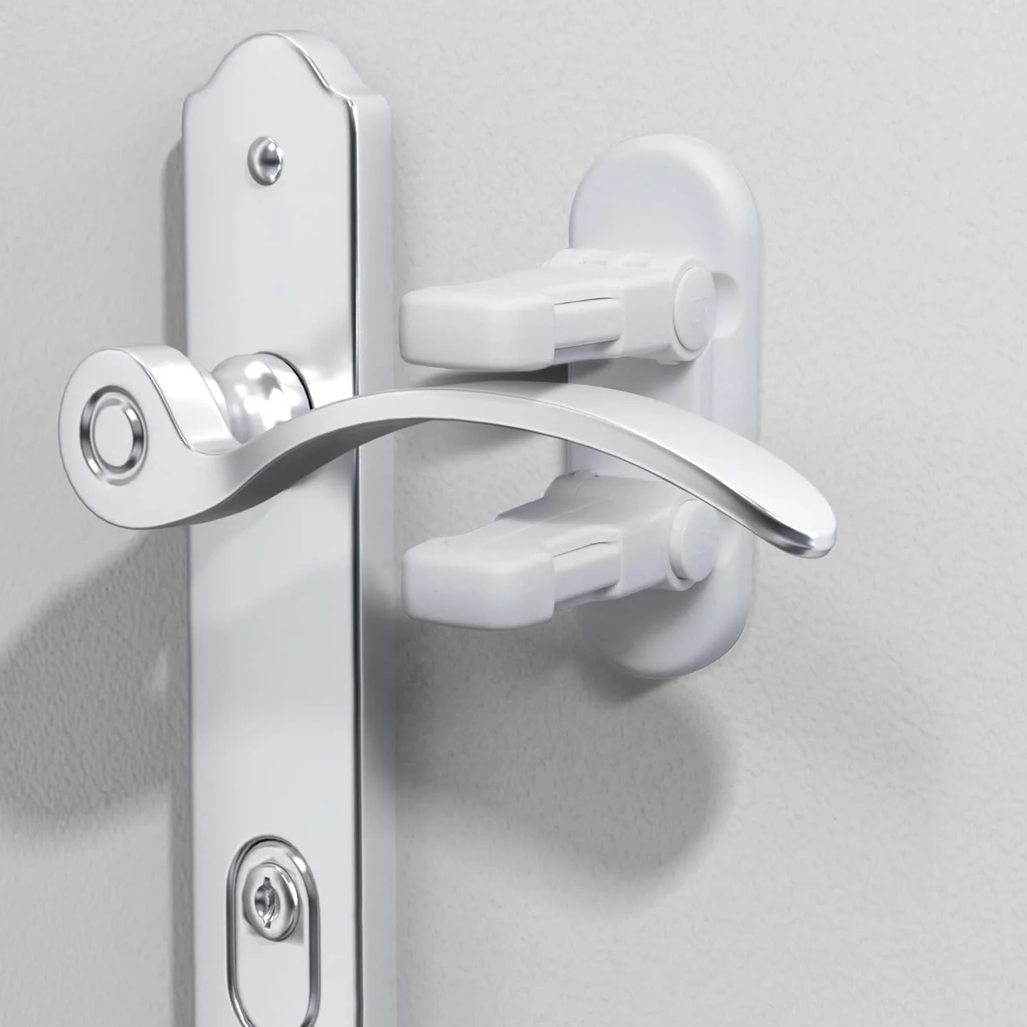 قفل اهرمی درب (بسته 3 عددی) قفل درب برای ایمنی کودکان، محافظ کودک دستگیره درب، قفل ایمنی کودک برای درها، با چسب 3M، برای درها، پنجره ها، وان حمام، شیرآلات (سفید)