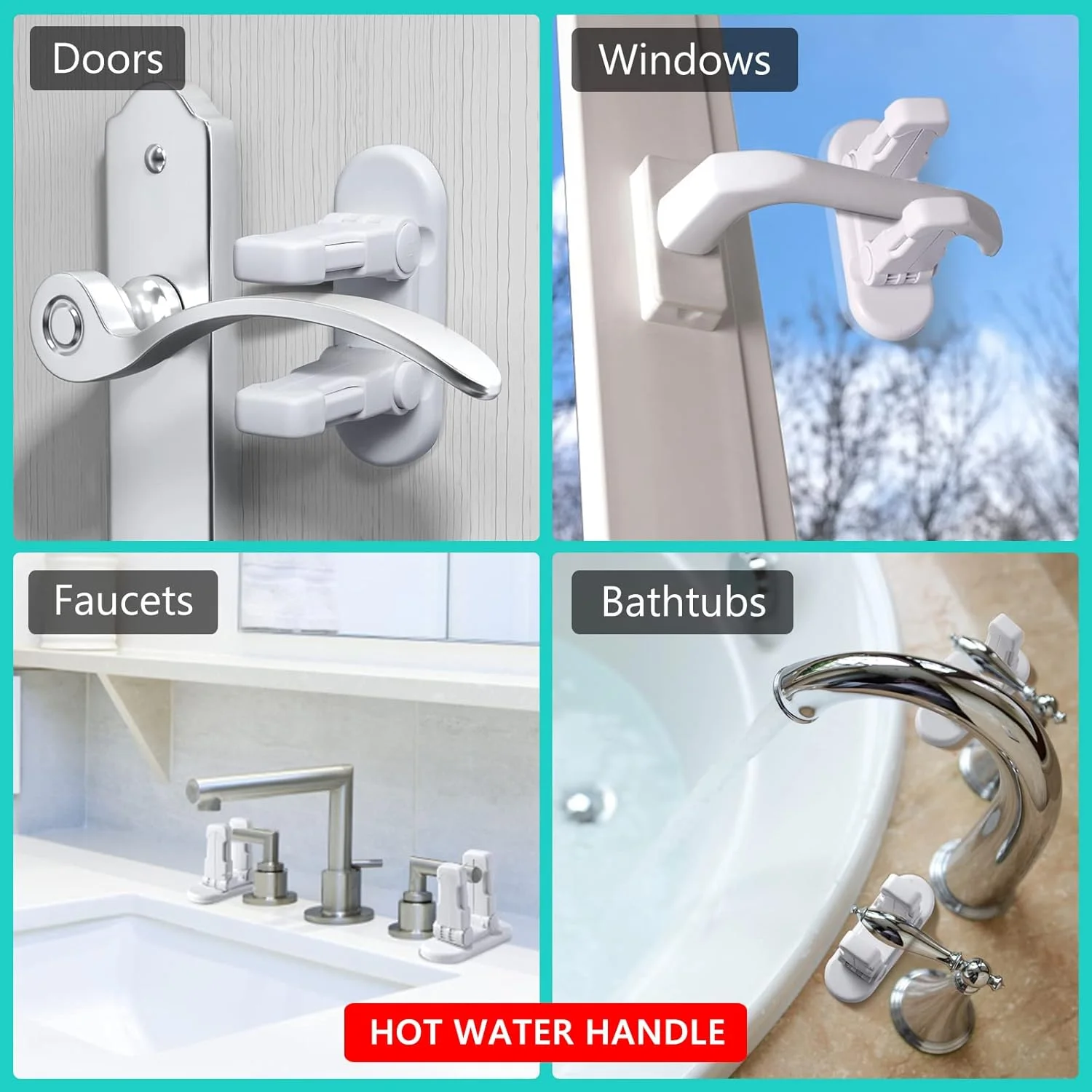 قفل اهرمی درب (بسته 3 عددی) قفل درب برای ایمنی کودکان، محافظ کودک دستگیره درب، قفل ایمنی کودک برای درها، با چسب 3M، برای درها، پنجره ها، وان حمام، شیرآلات (سفید)