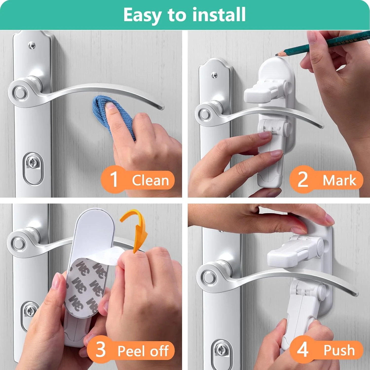 قفل اهرمی درب (بسته 3 عددی) قفل درب برای ایمنی کودکان، محافظ کودک دستگیره درب، قفل ایمنی کودک برای درها، با چسب 3M، برای درها، پنجره ها، وان حمام، شیرآلات (سفید)