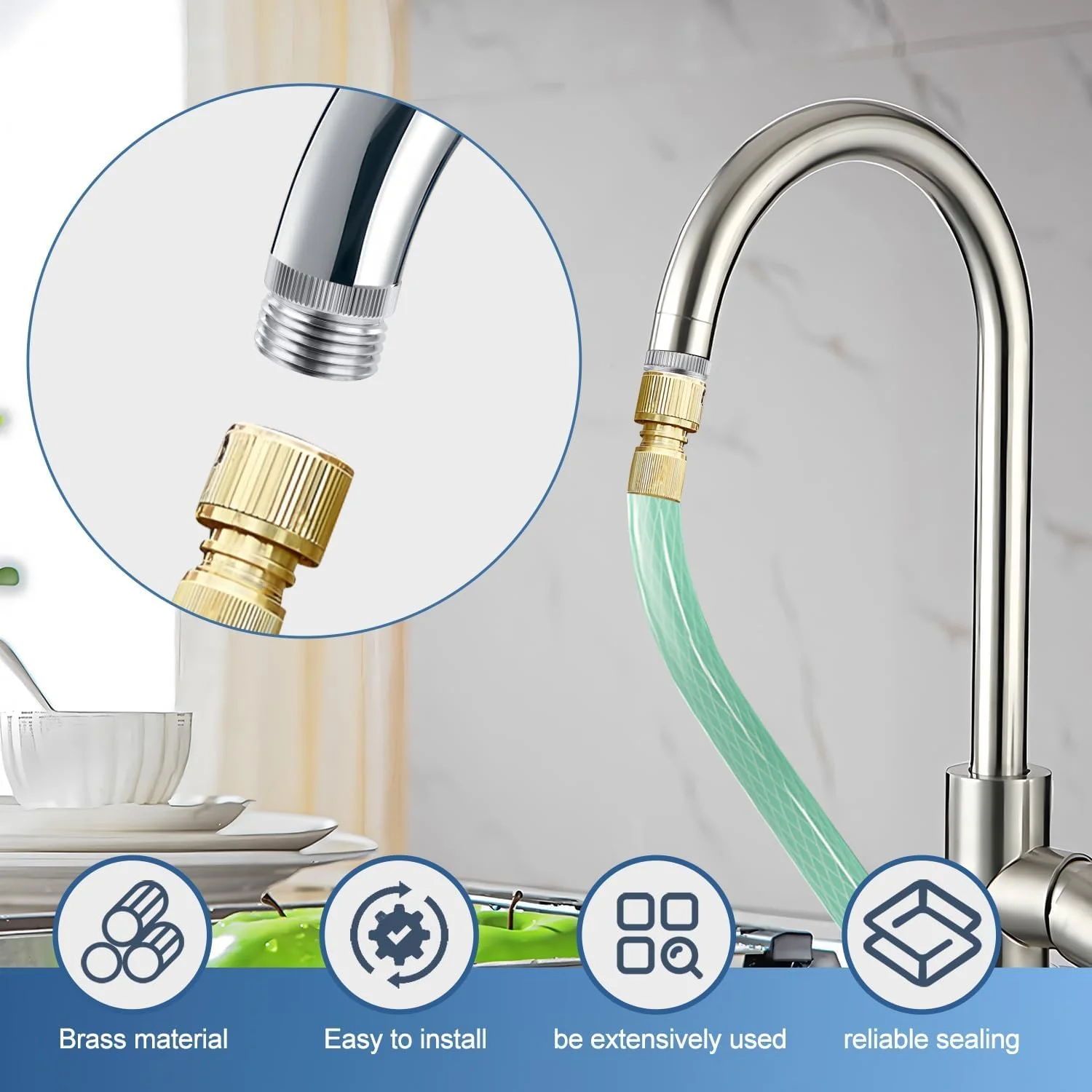 مبدل شیر آب به شلنگ Excefore، بسته 2 عددی، برنجی با روکش کروم براق، رزوه 3/4 اینچ GHT مبدل شیر آب به شلنگ Excefore، بسته 2 عددی، برنجی با روکش کروم براق، رزوه 3/4 اینچ GHT