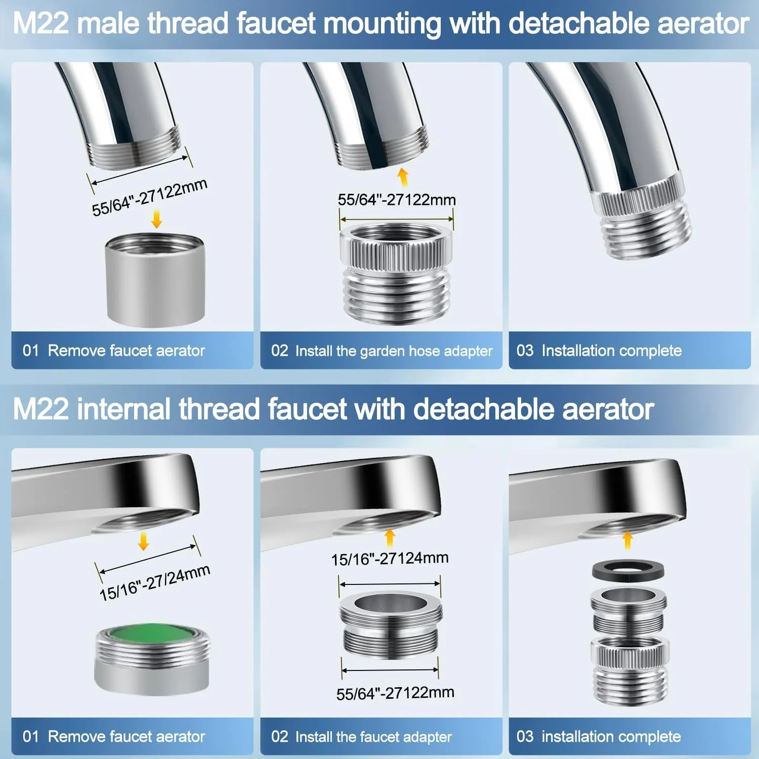 مبدل شیر آب به شلنگ Excefore، بسته 2 عددی، برنجی با روکش کروم براق، رزوه 3/4 اینچ GHT مبدل شیر آب به شلنگ Excefore، بسته 2 عددی، برنجی با روکش کروم براق، رزوه 3/4 اینچ GHT