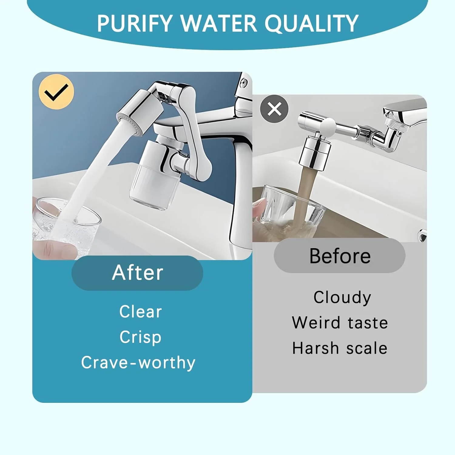 افزودنی شیر آب چرخان 1440 درجه Checkzed با 6 فیلتر، هواساز فیلتر پاششی دو حالته برای سینک آشپزخانه و حمام، نصب آسان - ساختار برنجی و ABS