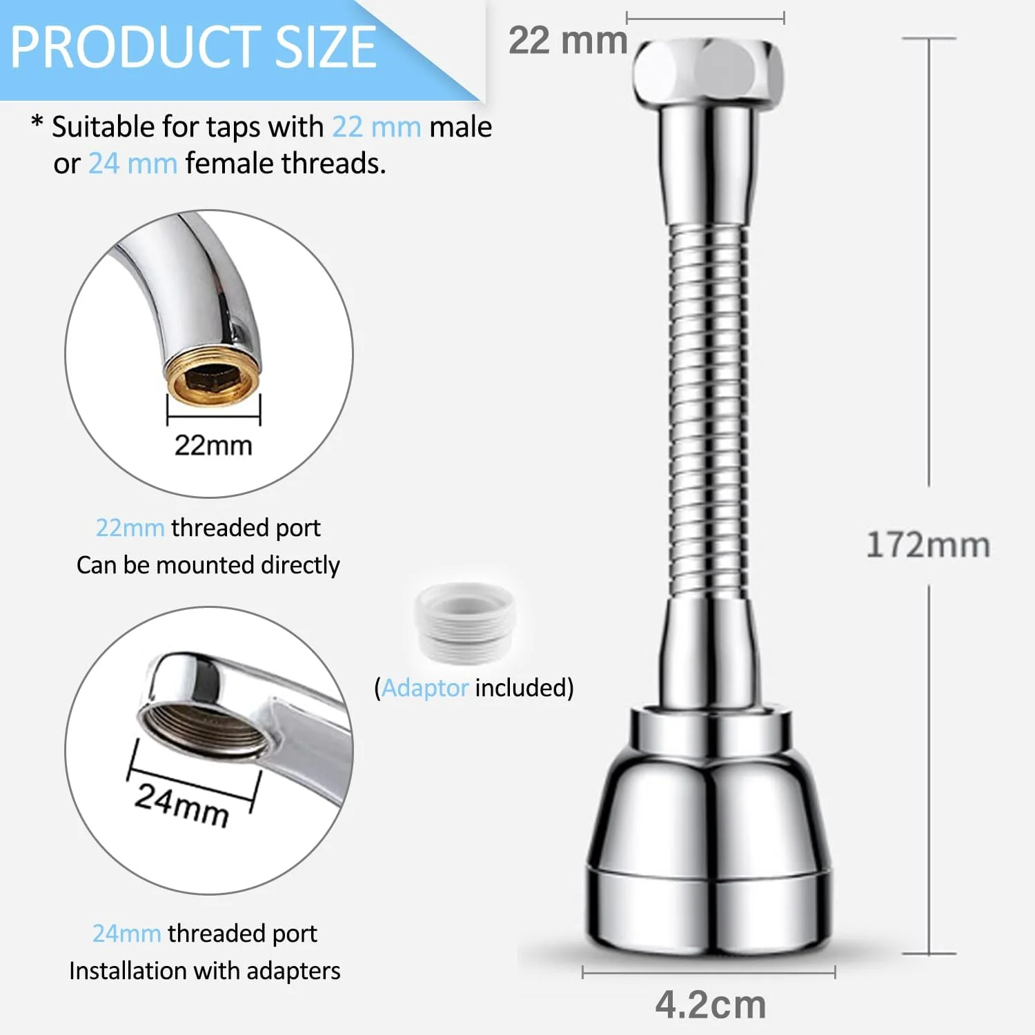 افزودنی شیر آب JINYOMFLY با 3 حالت، چرخش 360 درجه، صرفه جویی در آب، قابل استفاده برای سینک آشپزخانه و حمام (نقره ای)