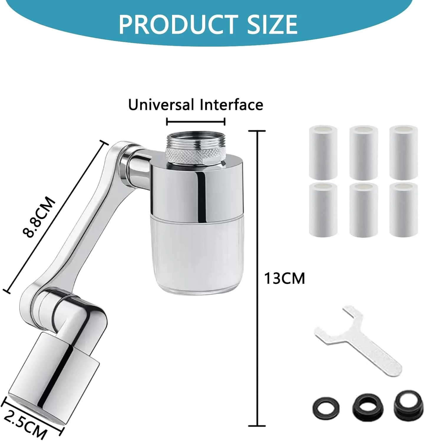 افزودنی شیر آب چرخان 1440 درجه Checkzed با 6 فیلتر، هواساز فیلتر پاششی دو حالته برای سینک آشپزخانه و حمام، نصب آسان - ساختار برنجی و ABS