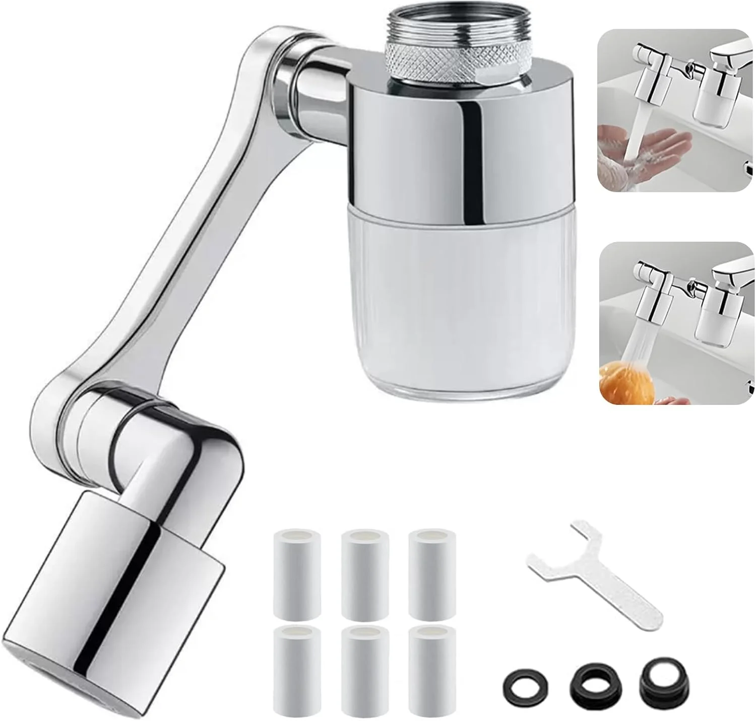 افزایش دهنده چرخان 1440 درجه شیر آب Checkzed با 6 فیلتر، هواساز فیلتر پاشش دو حالته برای سینک آشپزخانه و حمام، نصب آسان - ساختار برنجی و ABS افزایش دهنده چرخان 1440 درجه شیر آب Checkzed با 6 فیلتر، هواساز فیلتر پاشش دو حالته برای سینک آشپزخانه و حمام، نصب آسان - ساختار برنجی و ABS