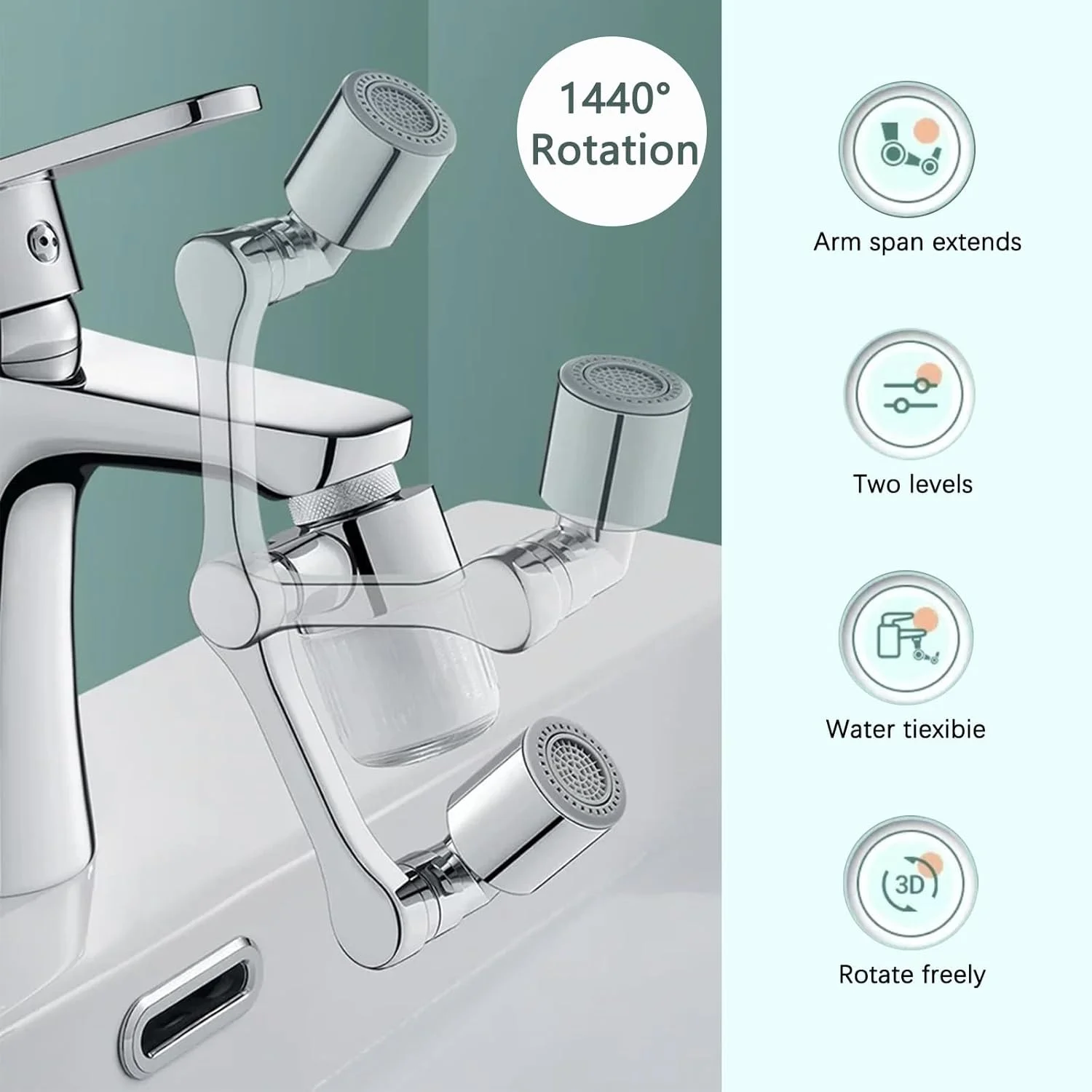 افزایش دهنده چرخان 1440 درجه شیر آب Checkzed با 6 فیلتر، هواساز فیلتر پاشش دو حالته برای سینک آشپزخانه و حمام، نصب آسان - ساختار برنجی و ABS