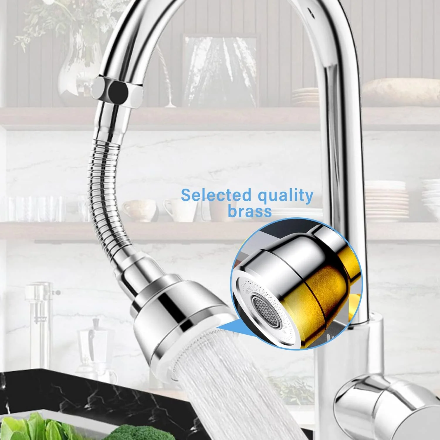 افزودنی شیر آب JINYOMFLY با 3 حالت، چرخش 360 درجه، صرفه جویی در آب، قابل استفاده برای سینک آشپزخانه و حمام (نقره ای)