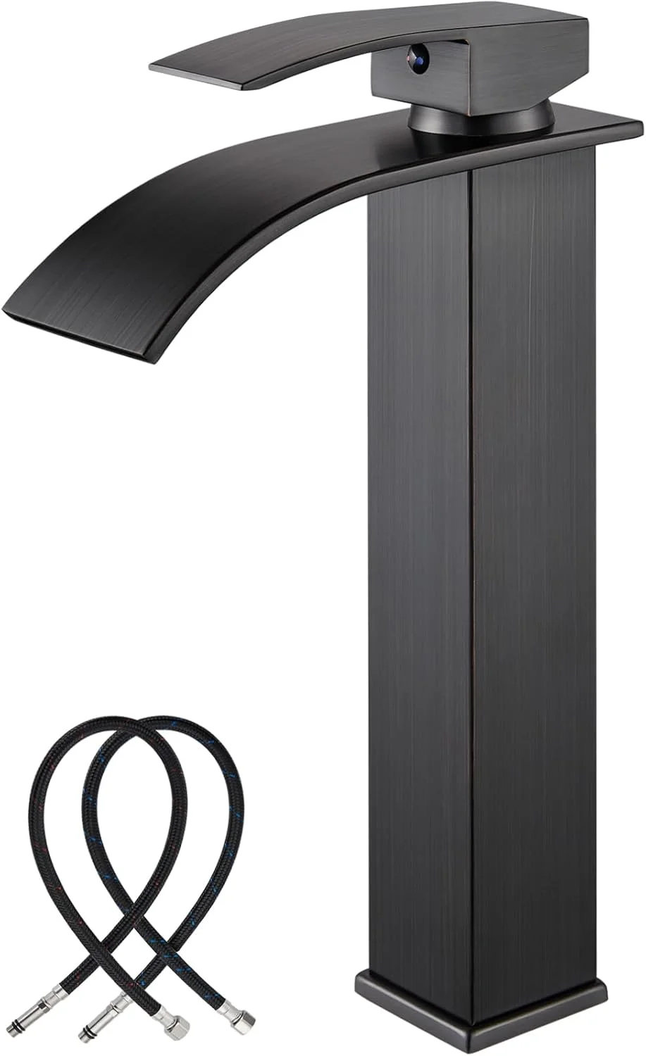 شیر آب روشویی آبشاری میدانیا، تک دستگیره، تک حفره، شیر سینک دستشویی مدرن RV، شیر حوضچه روشویی با شلنگ آب، بدنه بلند، برنز روغنی