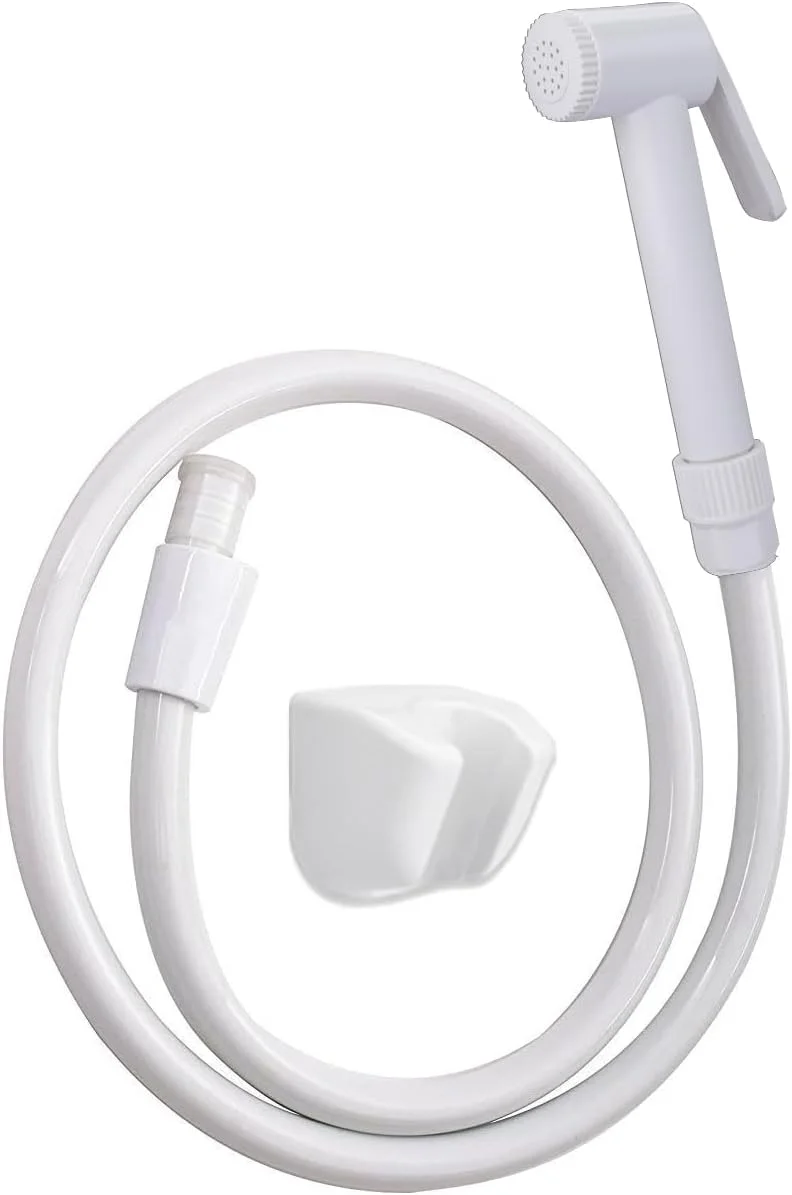 شلنگ توالت بهداشتی BonKaso مدل Hf Classic Abs Health با شیر آب صیقلی و لوله پی وی سی 1 متری و قلاب (سفید) - جت اسپری برای توالت