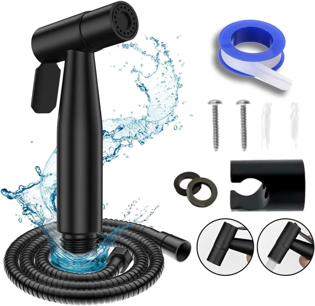 ست شاتاف دستی برای توالت | جت اسپری حمام استیل ضد زنگ گرید 304 ویژگی ها: سنگین و بادوام، 150 سانتی متر مشکی