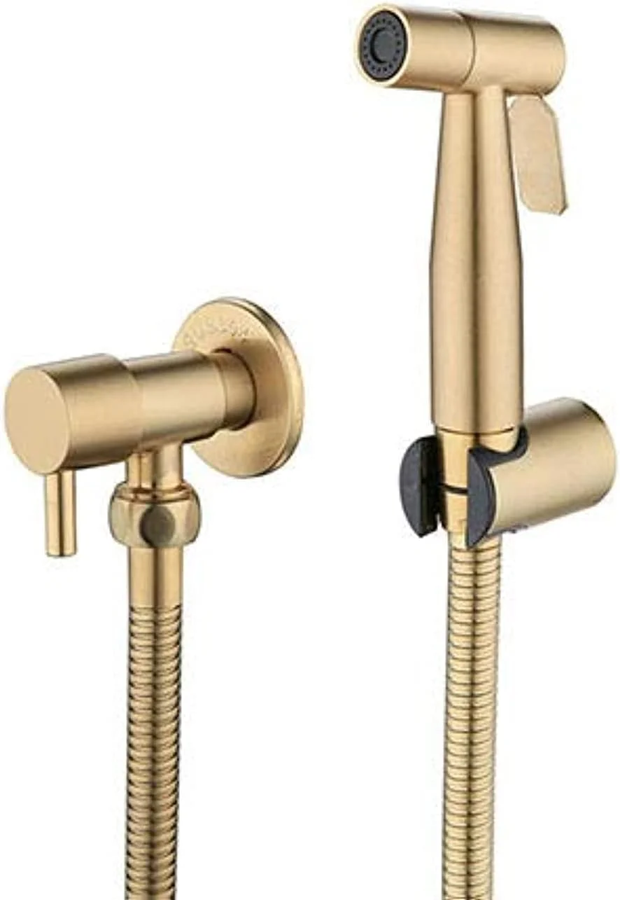 ست اسپری بهداشتی استیل ضد زنگ 1/2NPT برای توالت، اسپری دستی شاتاف برای حمام حیوانات خانگی/بهداشت شخصی/حمام/توالت فرنگی، نصب آسان (طلایی برس خورده)