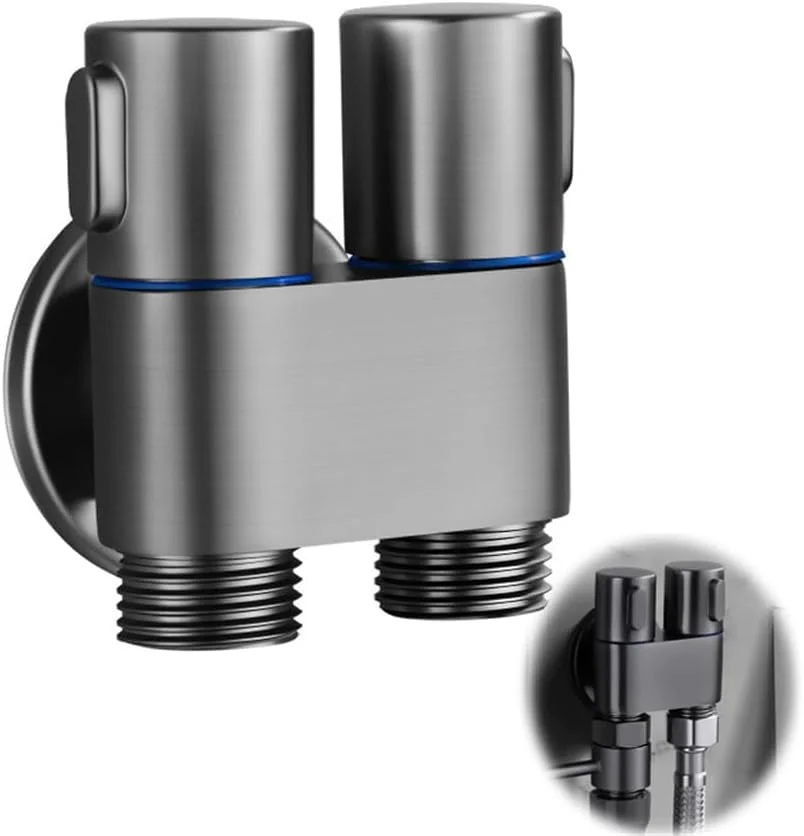 شیر کنترل دوگانه Azonee 1 به 2، کیت اسپری بیده دستی، اسپری کوچک شیر توالت، اتصال دوش دستی برای توالت و ماشین لباسشویی، نصب آسان، خاکستری