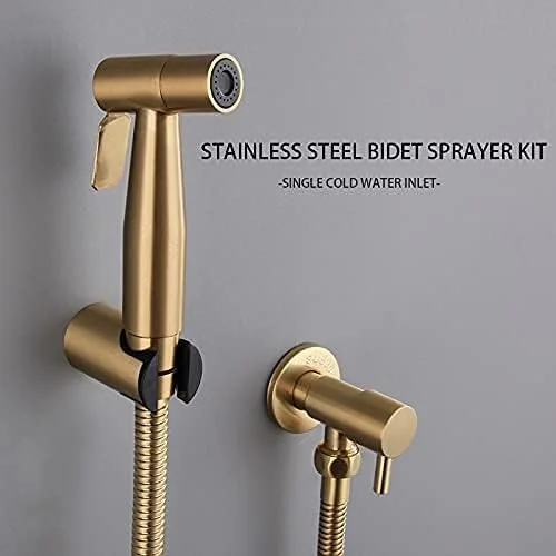 ست اسپری بهداشتی استیل ضد زنگ 1/2NPT برای توالت، اسپری دستی شاتاف برای حمام حیوانات خانگی/بهداشت شخصی/حمام/توالت فرنگی، نصب آسان (طلایی برس خورده)