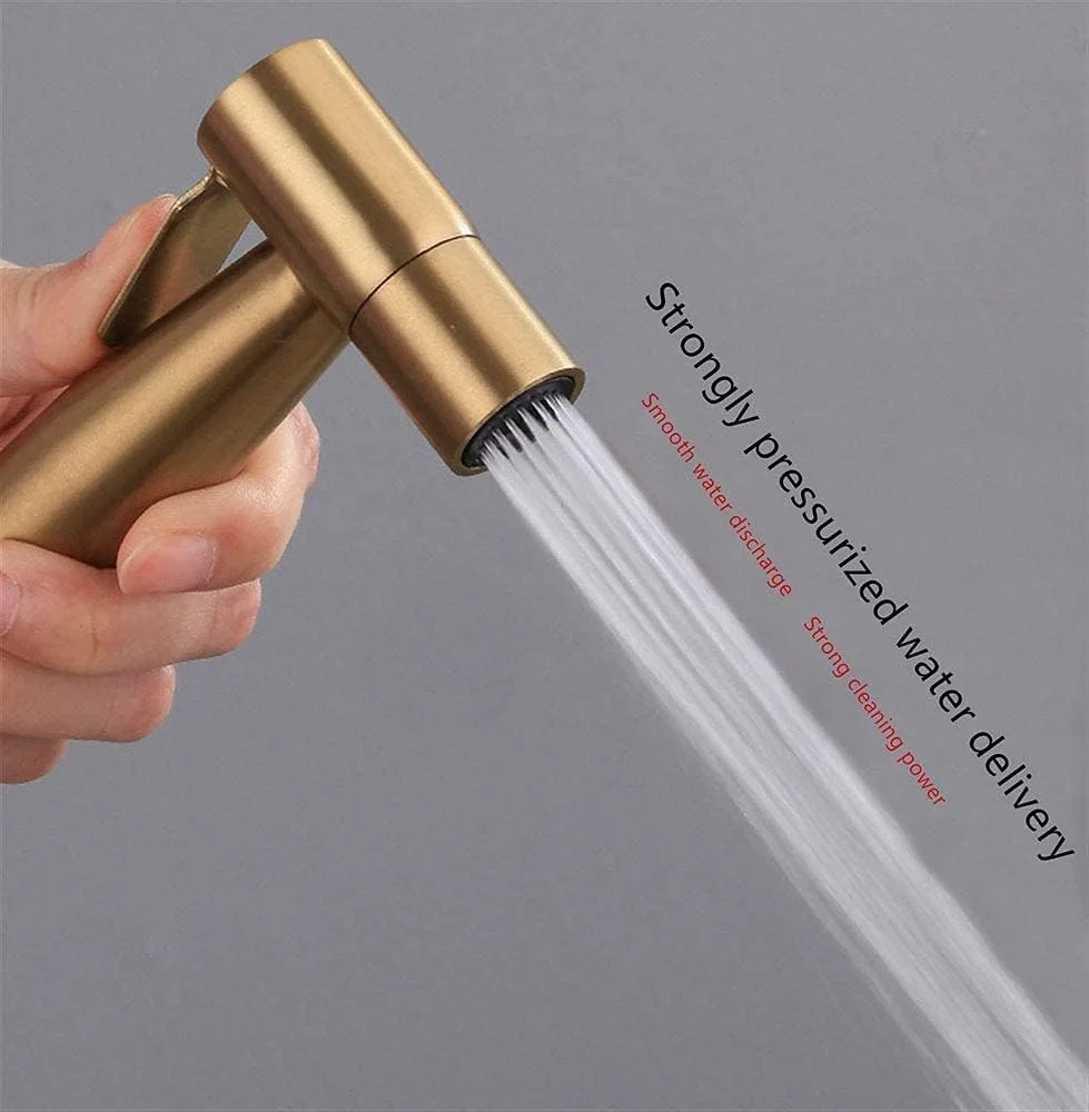 ست اسپری بهداشتی استیل ضد زنگ 1/2NPT برای توالت، اسپری دستی شاتاف برای حمام حیوانات خانگی/بهداشت شخصی/حمام/توالت فرنگی، نصب آسان (طلایی برس خورده)