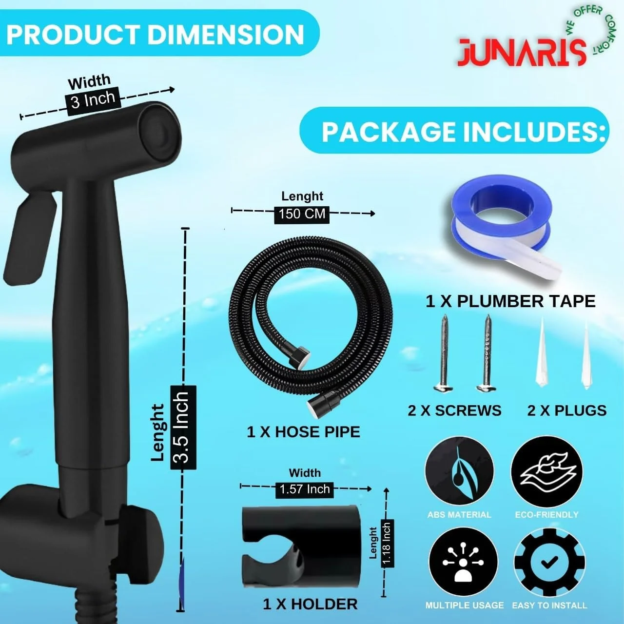 ست شاتاف دستی برای توالت | جت اسپری حمام استیل ضد زنگ گرید 304 ویژگی ها: سنگین و بادوام، 150 سانتی متر مشکی