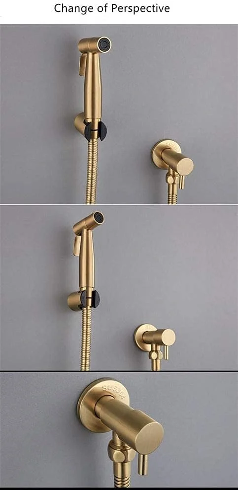 ست اسپری بهداشتی استیل ضد زنگ 1/2NPT برای توالت، اسپری دستی شاتاف برای حمام حیوانات خانگی/بهداشت شخصی/حمام/توالت فرنگی، نصب آسان (طلایی برس خورده)