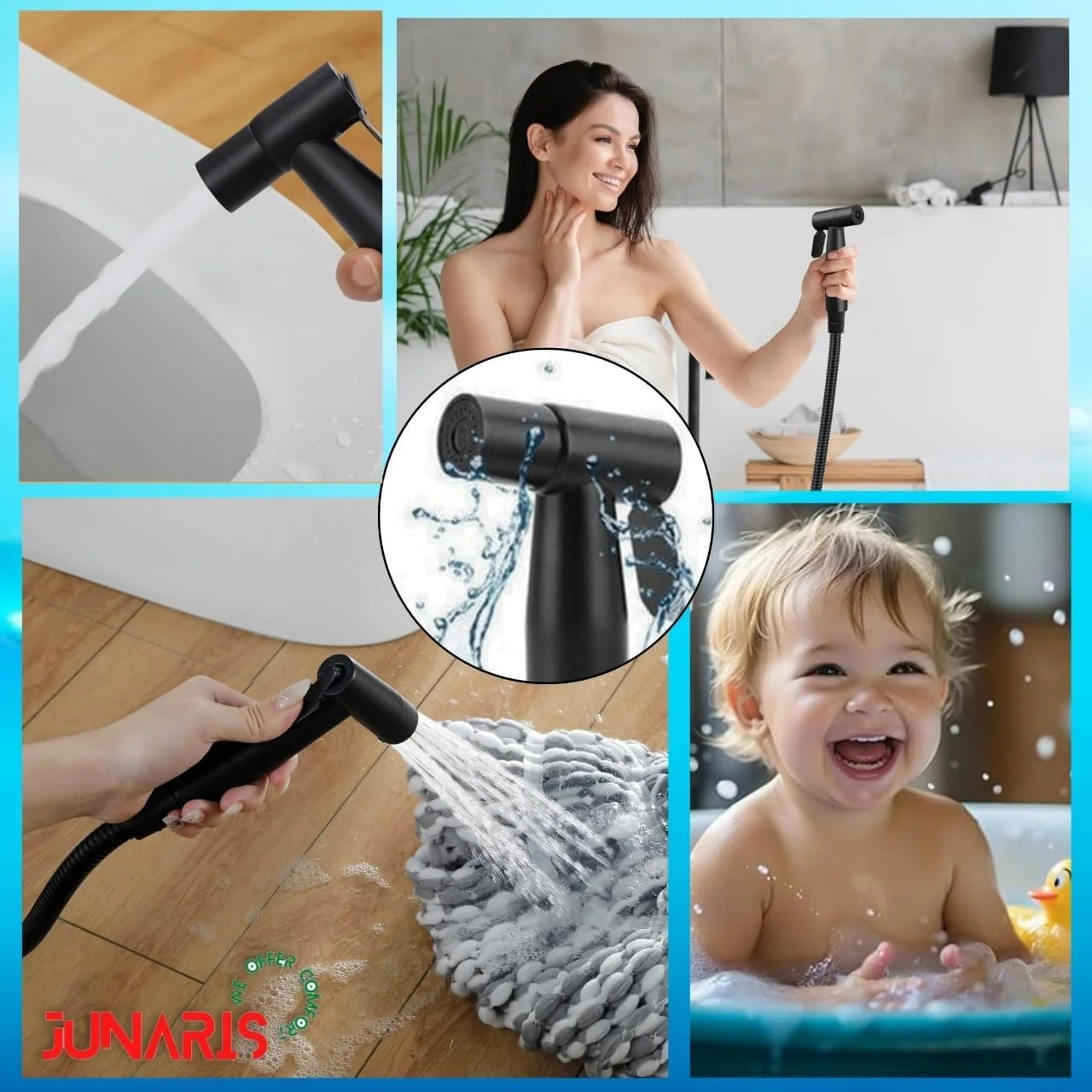 ست شاتاف دستی برای توالت | جت اسپری حمام استیل ضد زنگ گرید 304 ویژگی ها: سنگین و بادوام، 150 سانتی متر مشکی