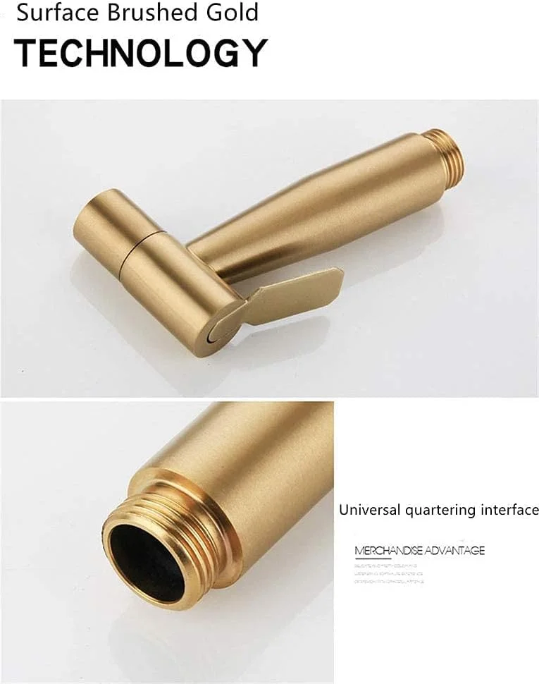 ست اسپری بهداشتی استیل ضد زنگ 1/2NPT برای توالت، اسپری دستی شاتاف برای حمام حیوانات خانگی/بهداشت شخصی/حمام/توالت فرنگی، نصب آسان (طلایی برس خورده)