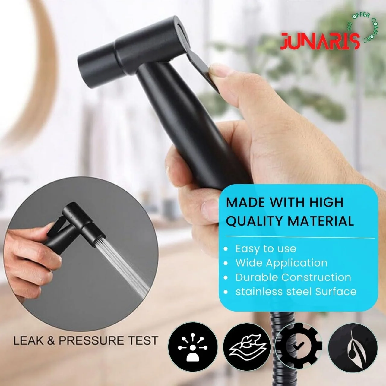 ست شاتاف دستی برای توالت | جت اسپری حمام استیل ضد زنگ گرید 304 ویژگی ها: سنگین و بادوام، 150 سانتی متر مشکی