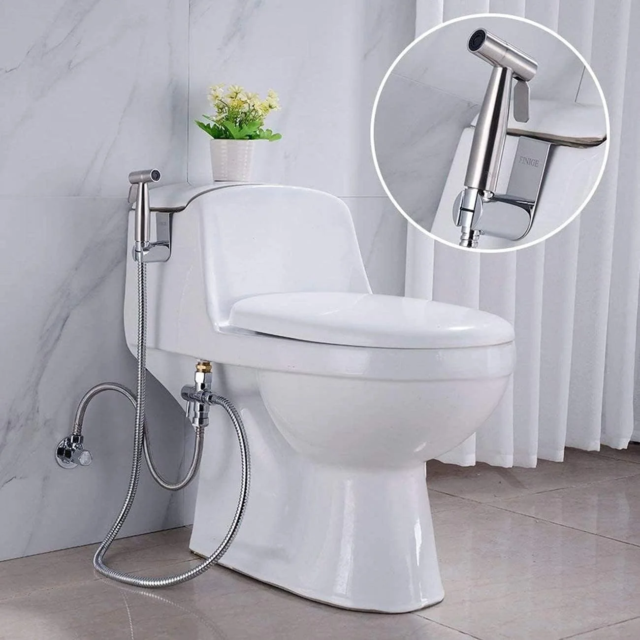 ست شاتاف توالت دستی 3 تکه SKY-TOUCH، اسپری شاتاف دستی با شلنگ کروم استیل ضد زنگ، نقره ای