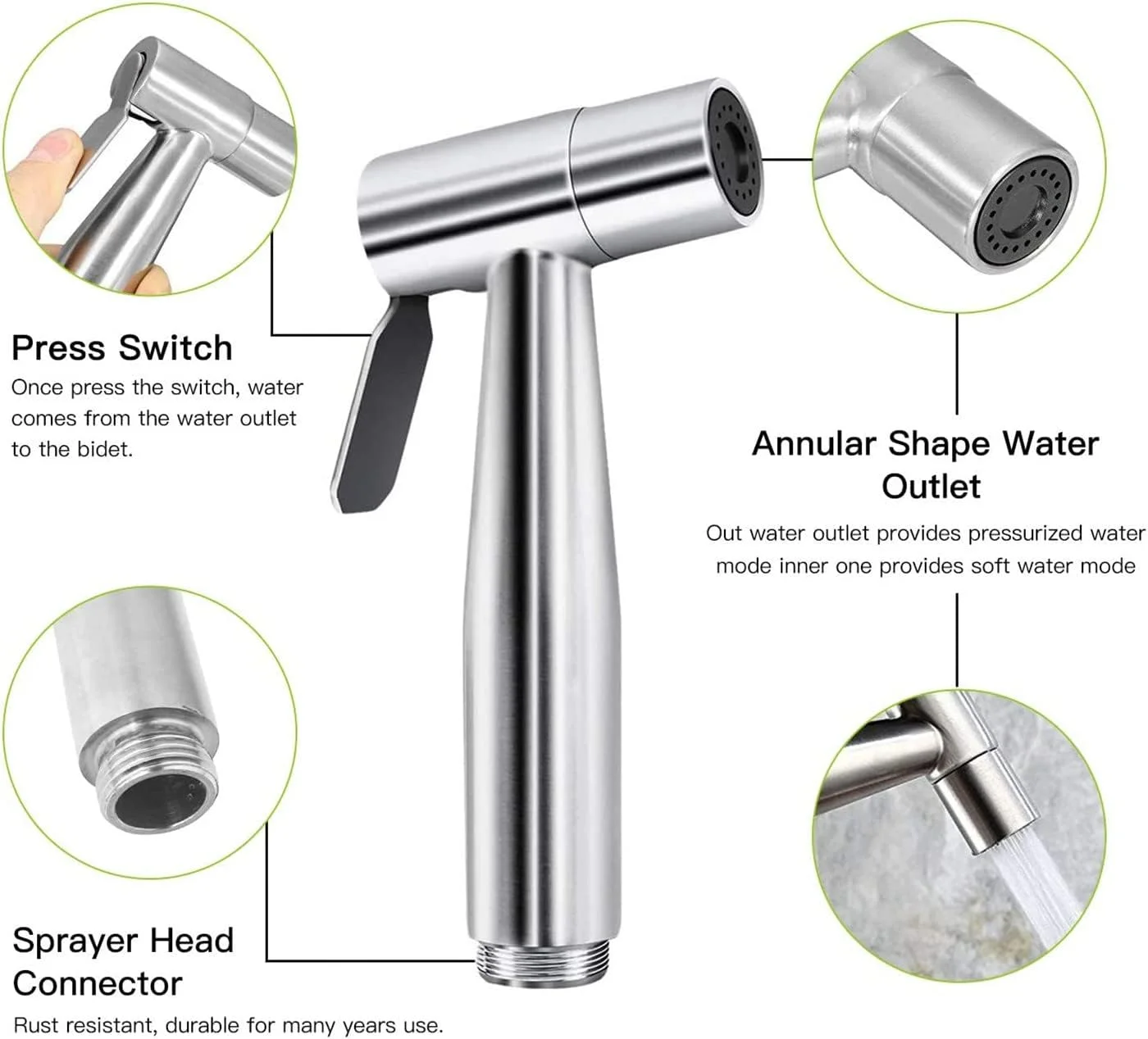 ست شاتاف توالت دستی 3 تکه SKY-TOUCH، اسپری شاتاف دستی با شلنگ کروم استیل ضد زنگ، نقره ای