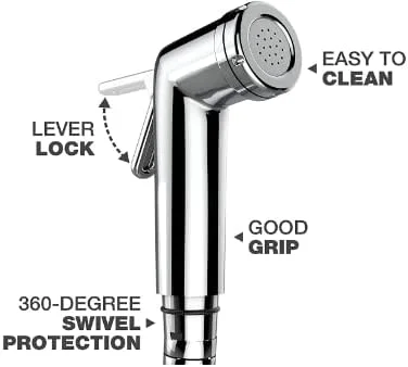 شیر بهداشتی میلانو با شلنگ انعطاف پذیر بافته شده 1 متری و قلاب دیواری - روکش کروم | اسپری بهداشتی دستی برای توالت - بدنه ABS، شیر برنجی، شلنگ استیل