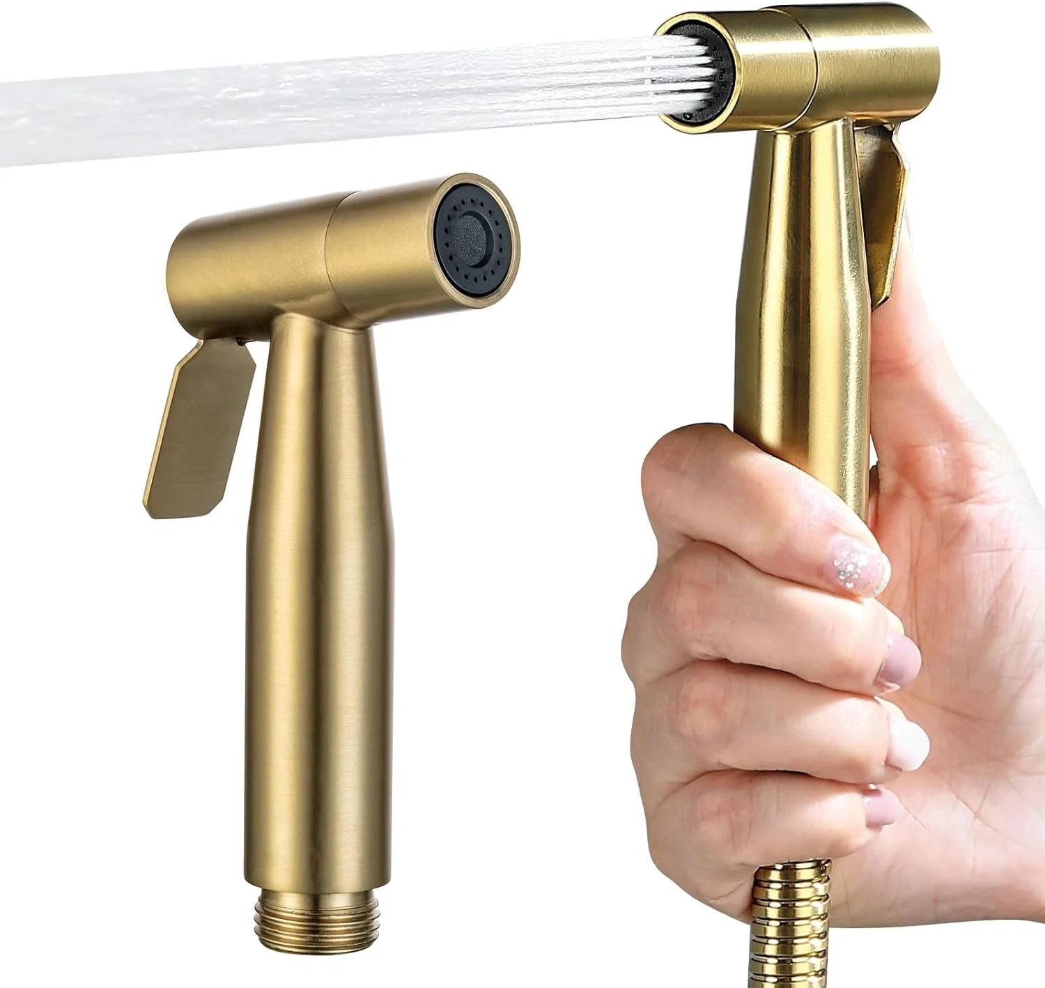 اسپری بهداشتی دستی تمام فلزی استیل ضد زنگ BARROCK برای توالت، سر دوش با فشار قوی، طلایی برس خورده