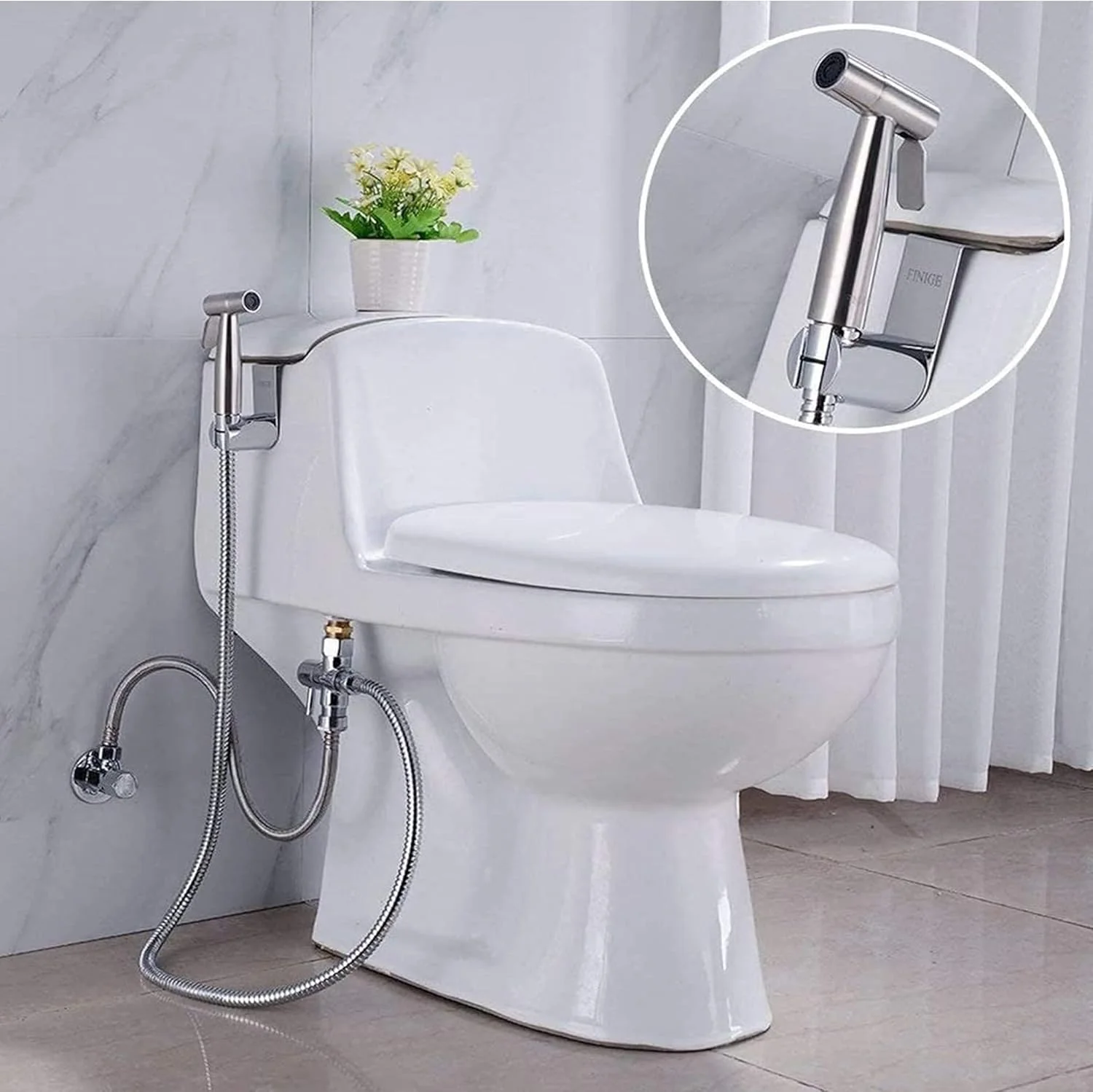 ست شیلنگ توالت شوی دستی | شیلنگ کروم استیل ضد زنگ | جت آب حمام برای بهداشت و نظافت | نقره ای (3 تکه)