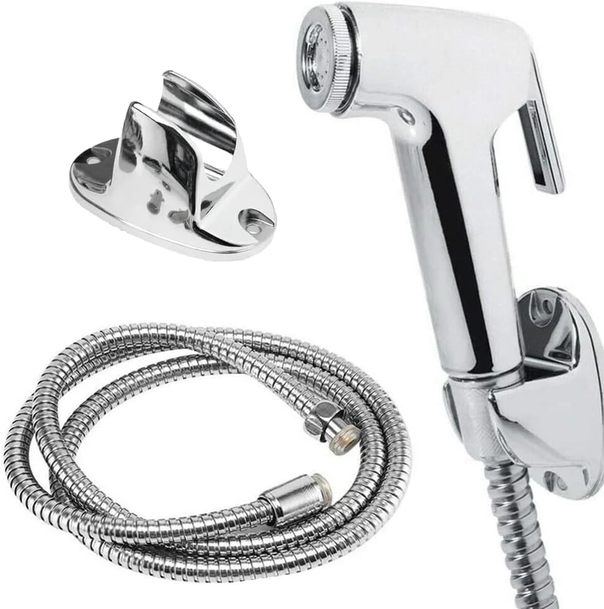 اسپری بهداشتی توالت با کنترل فشار آب قابل تنظیم، شلنگ بهداشتی، آداپتور شاتاف توالت، کیت شلنگ و براکت دیواری سر دوش دستی | 1.2 متر |