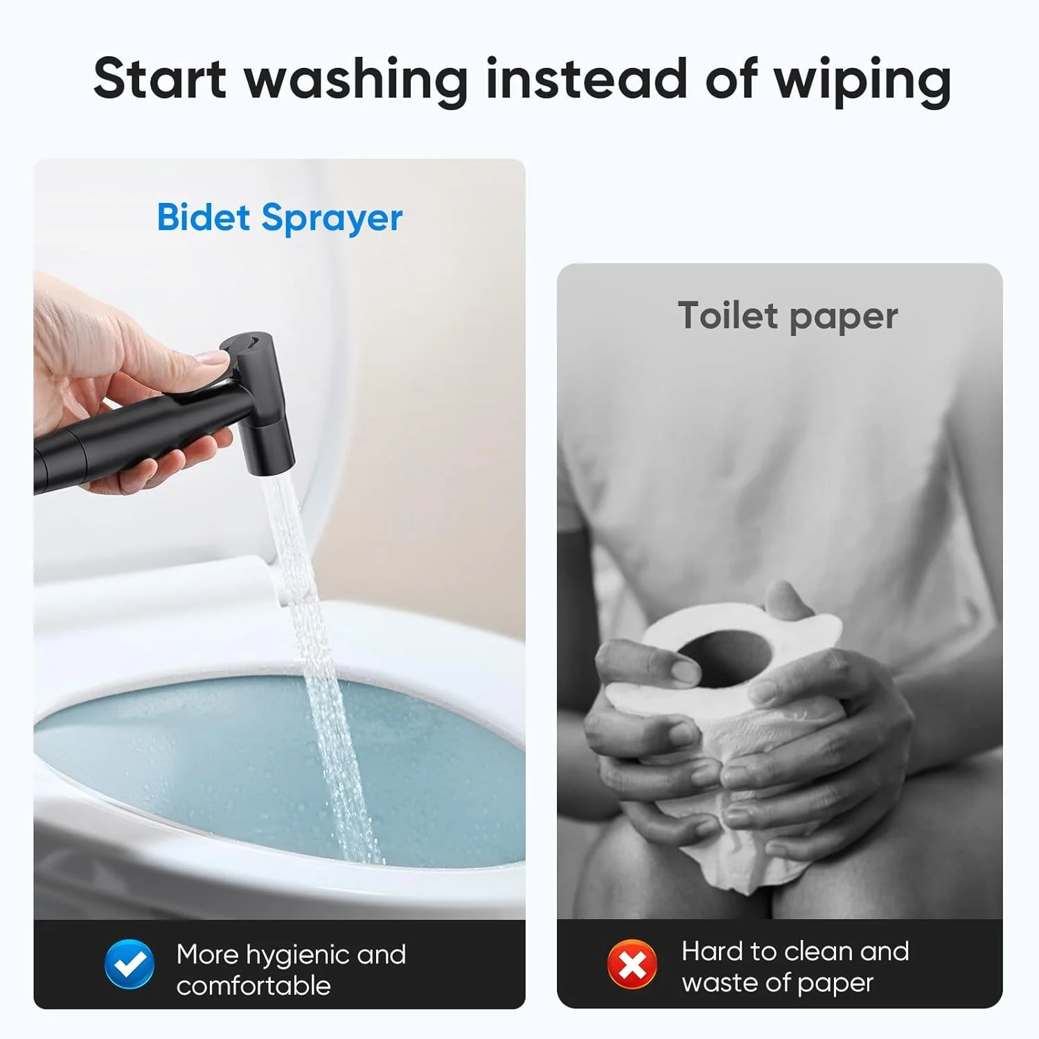 اسپری بهداشتی مشکی آروفا، اسپری بهداشتی دستی برای توالت - بهداشتی برای توالت های موجود، کنترل فشار آب قابل تنظیم با شلنگ بهداشتی، اسپری بهداشتی توالت برای شستشوی کودک/بانوان