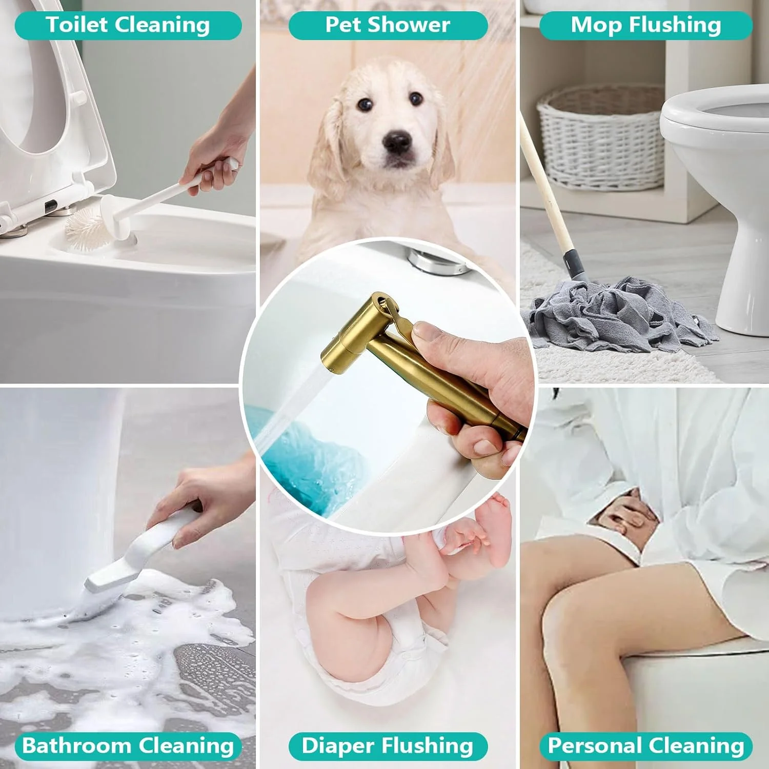 اسپری بهداشتی دستی تمام فلزی استیل ضد زنگ BARROCK برای توالت، سر دوش با فشار قوی، طلایی برس خورده