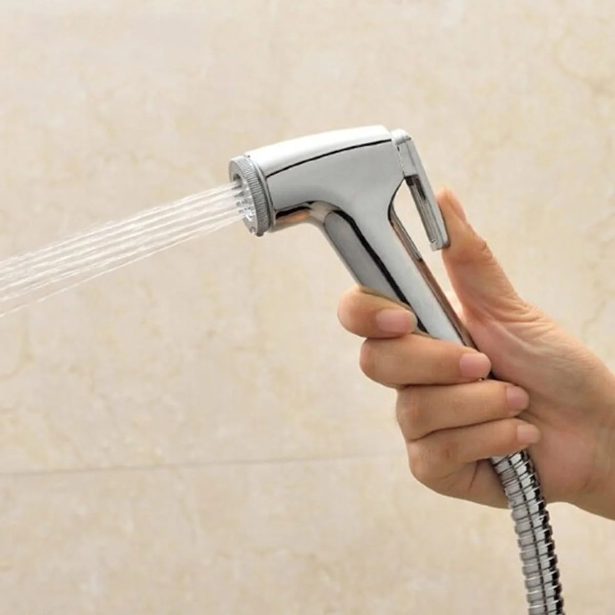 اسپری بهداشتی توالت با کنترل فشار آب قابل تنظیم، شلنگ بهداشتی، آداپتور شاتاف توالت، کیت شلنگ و براکت دیواری سر دوش دستی | 1.2 متر |