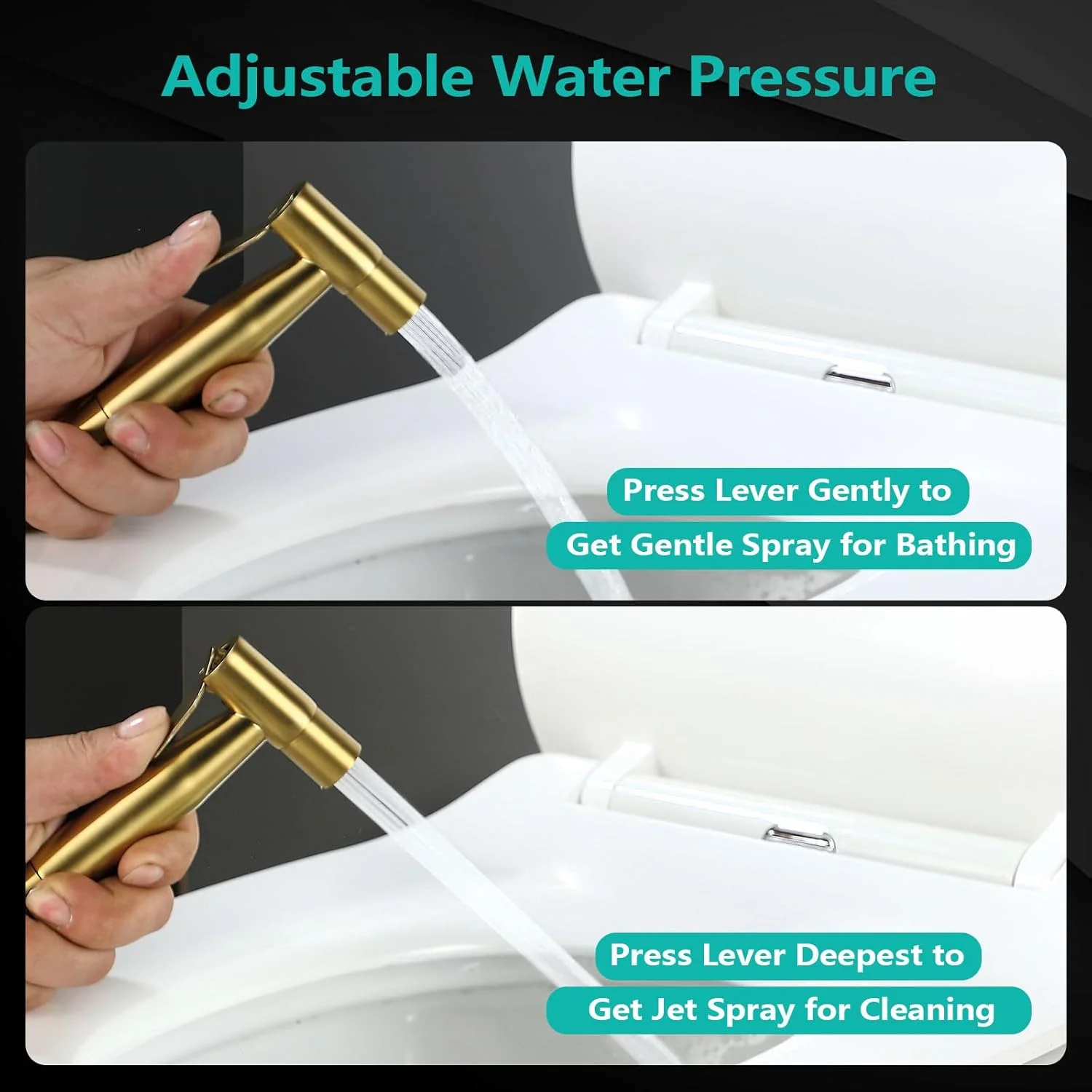 اسپری بهداشتی دستی تمام فلزی استیل ضد زنگ BARROCK برای توالت، سر دوش با فشار قوی، طلایی برس خورده