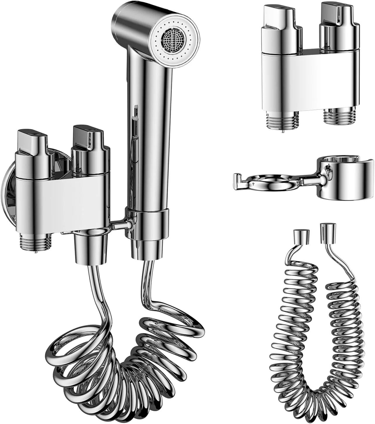 ست شطاف JOMOO، اسپری بیده توالت با شلنگ 180 سانتی متری، شیر دو خروجی و نگهدارنده، دوش بیده حمام با 2 حالت اسپری برای بهداشت شخصی