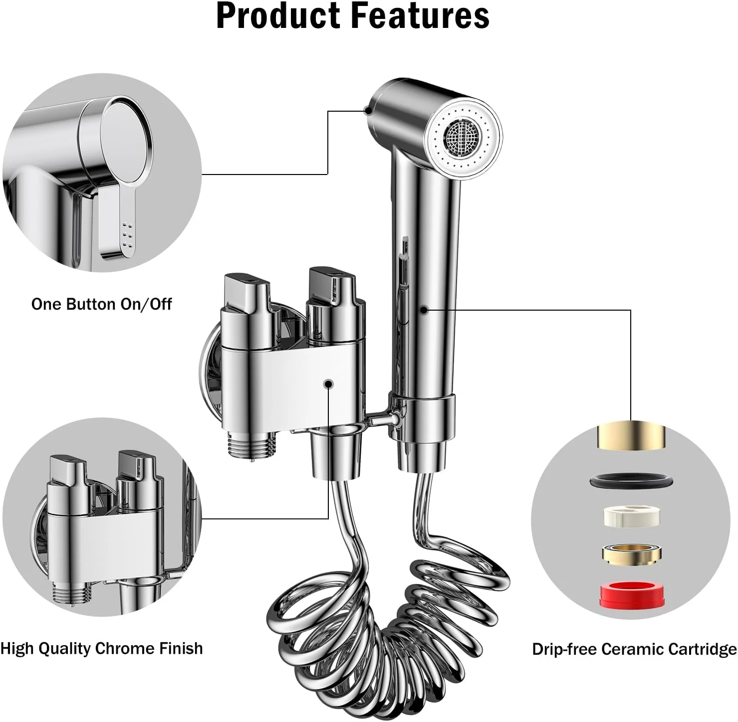 ست شطاف JOMOO، اسپری بیده توالت با شلنگ 180 سانتی متری، شیر دو خروجی و نگهدارنده، دوش بیده حمام با 2 حالت اسپری برای بهداشت شخصی