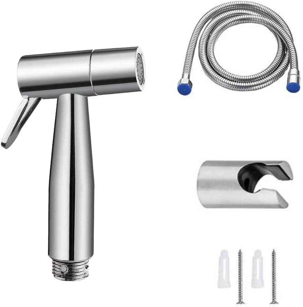 اسپری شاتاف توالت دستی کوچک مشکی [3 در 1] با شلنگ مشکی 1.5 متری، مناسب برای شستشوی پارچه ای، شیر توالت دستی شاتاف، شیر تمیز کننده توالت (نقره ای)