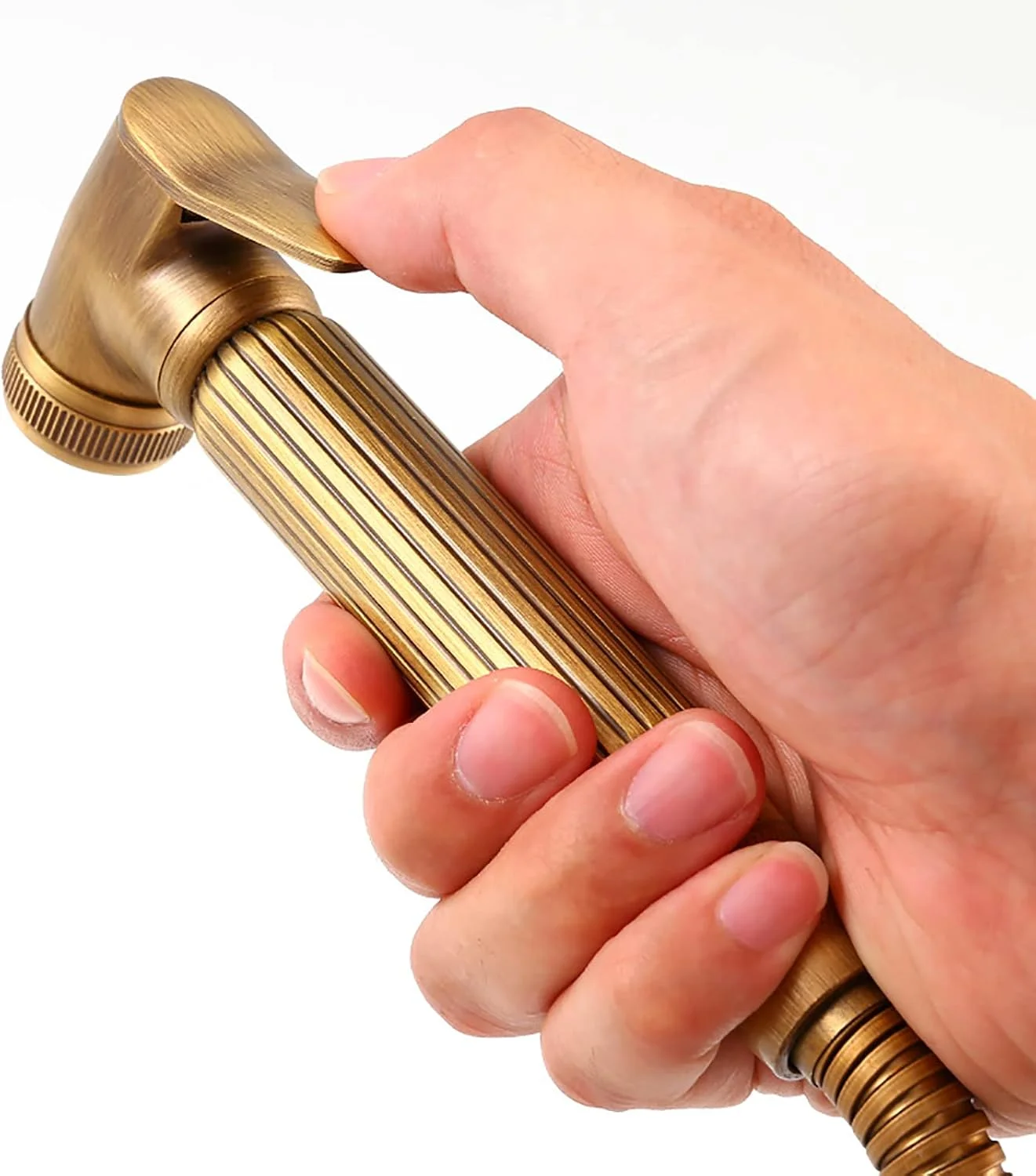 شیر دستی بهداشتی دیواری برنجی به همراه شلنگ و اتصالات، آب سرد، مناسب حمام، شستشوی حیوانات خانگی، رنگ برنز مشکی (آنتیک)