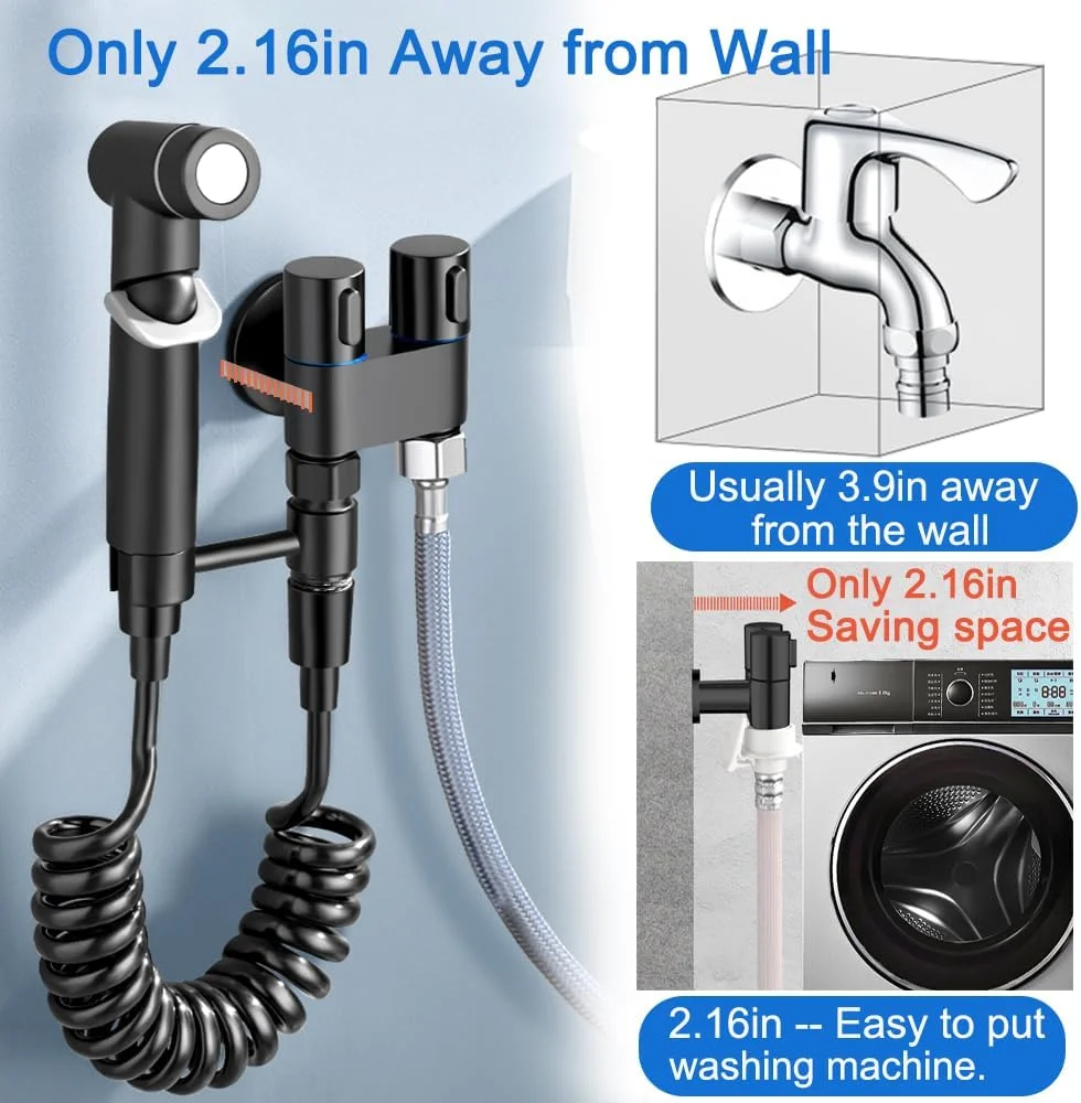 DECKALY کیت شلنگ توالت فرنگی با شیر دوگانه کنترل 1 به 2، واشر مینیاتوری، دوش چند منظوره دستی برای حمام، شلنگ و لوازم جانبی (مشکی) DECKALY کیت شلنگ توالت فرنگی با شیر دوگانه کنترل 1 به 2، واشر مینیاتوری، دوش چند منظوره دستی برای حمام، شلنگ و لوازم جانبی (مشکی)