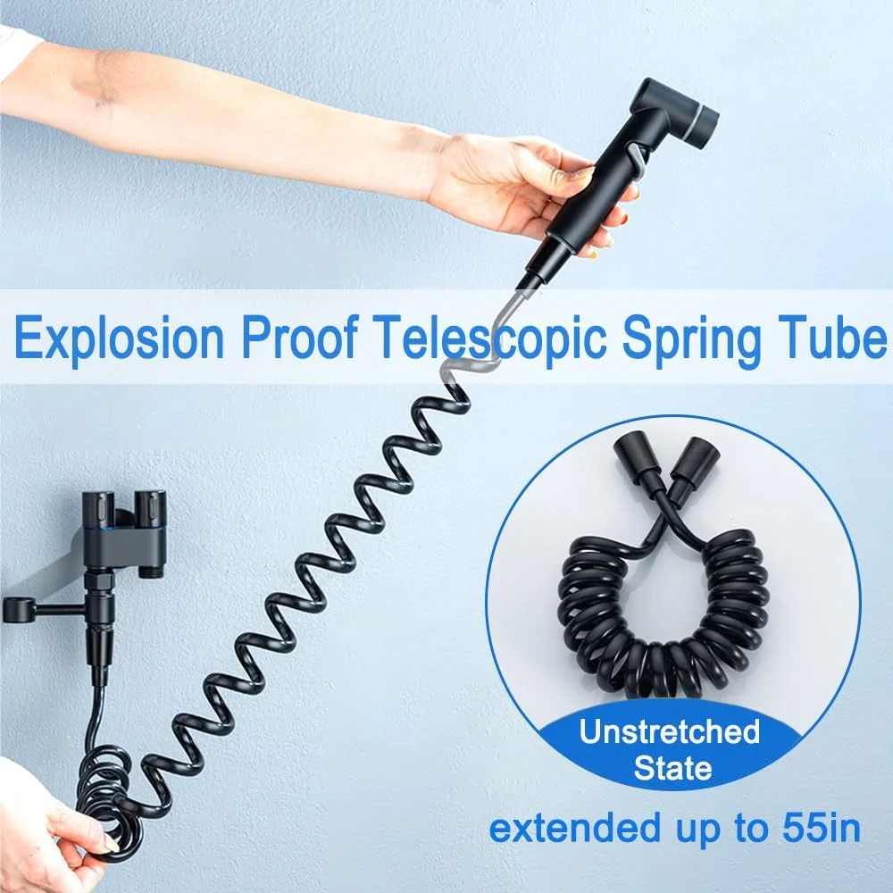 DECKALY کیت شلنگ توالت فرنگی با شیر دوگانه کنترل 1 به 2، واشر مینیاتوری، دوش چند منظوره دستی برای حمام، شلنگ و لوازم جانبی (مشکی) DECKALY کیت شلنگ توالت فرنگی با شیر دوگانه کنترل 1 به 2، واشر مینیاتوری، دوش چند منظوره دستی برای حمام، شلنگ و لوازم جانبی (مشکی)