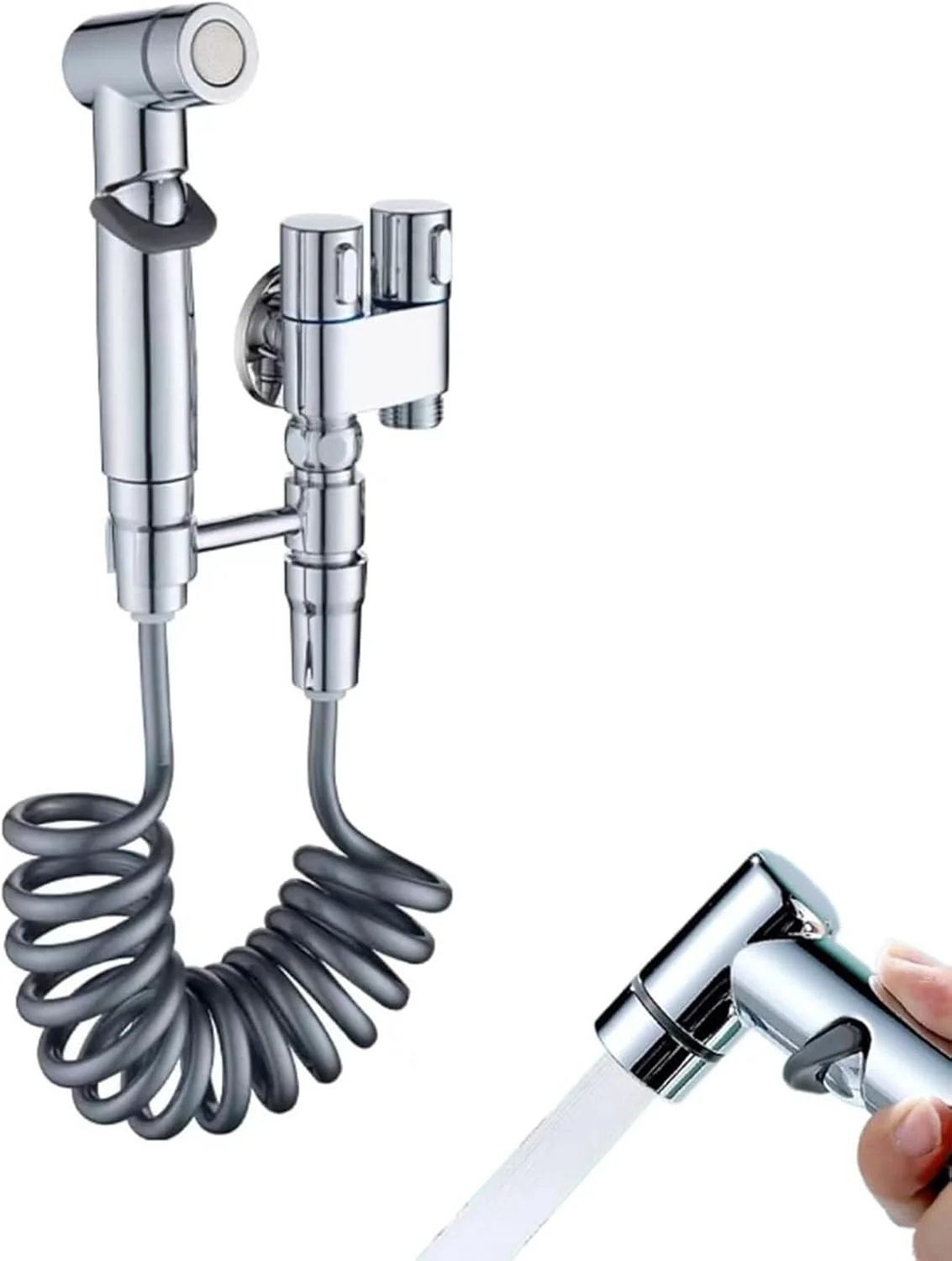 شلنگ توالت دستی Tikwoork، شیر دوگانه کنترل 2-در-1، کیت شلنگ دستی با قابلیت تنظیم فشار آب برای ماشین لباسشویی، حیوانات خانگی، پارچه و توالت (نقره ای) شلنگ توالت دستی Tikwoork، شیر دوگانه کنترل 2-در-1، کیت شلنگ دستی با قابلیت تنظیم فشار آب برای ماشین لباسشویی، حیوانات خانگی، پارچه و توالت (نقره ای)