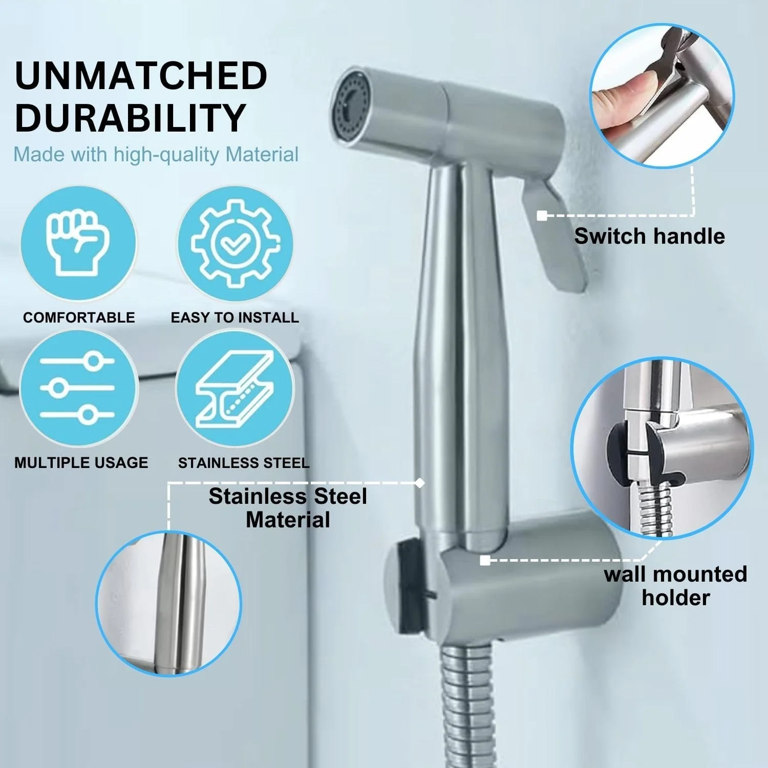 ست شطاف دستی جوناریس برای توالت، ست بیده شطاف با شلنگ 1.2 متری، تمیز کردن حمام، دوش مسلمان، بهداشت شخصی، استیل ضد زنگ برس خورده (استیل ضد زنگ) ست شطاف دستی جوناریس برای توالت، ست بیده شطاف با شلنگ 1.2 متری، تمیز کردن حمام، دوش مسلمان، بهداشت شخصی، استیل ضد زنگ برس خورده (استیل ضد زنگ)