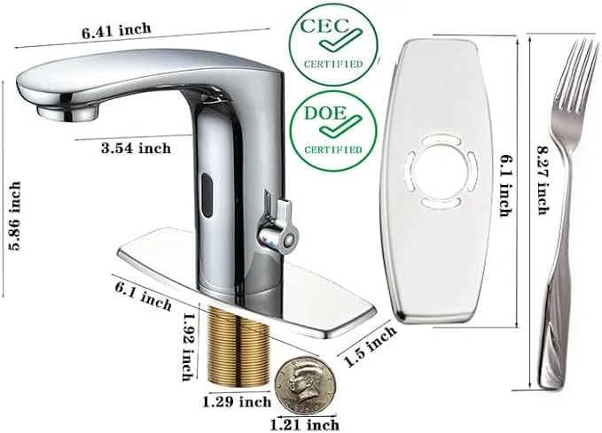 شیر آب اتوماتیک سنسور دار بدون لمس برای حمام، شیر آب بدون دخالت دست با دستگیره تنظیم دما، ایده آل برای مدرسه، خانه، هتل، کروم
