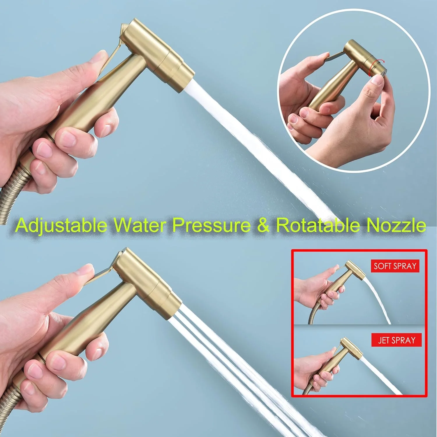 شیر دستشویی بهداشتی طلایی مات Senhozi، سر دوش استیل ضد زنگ با حالت های جت و اسپری نرم، اسپری دستی حمام برای شستشوی پارچه ای کودک، شستشوی حیوانات خانگی، شستشوی بانوان