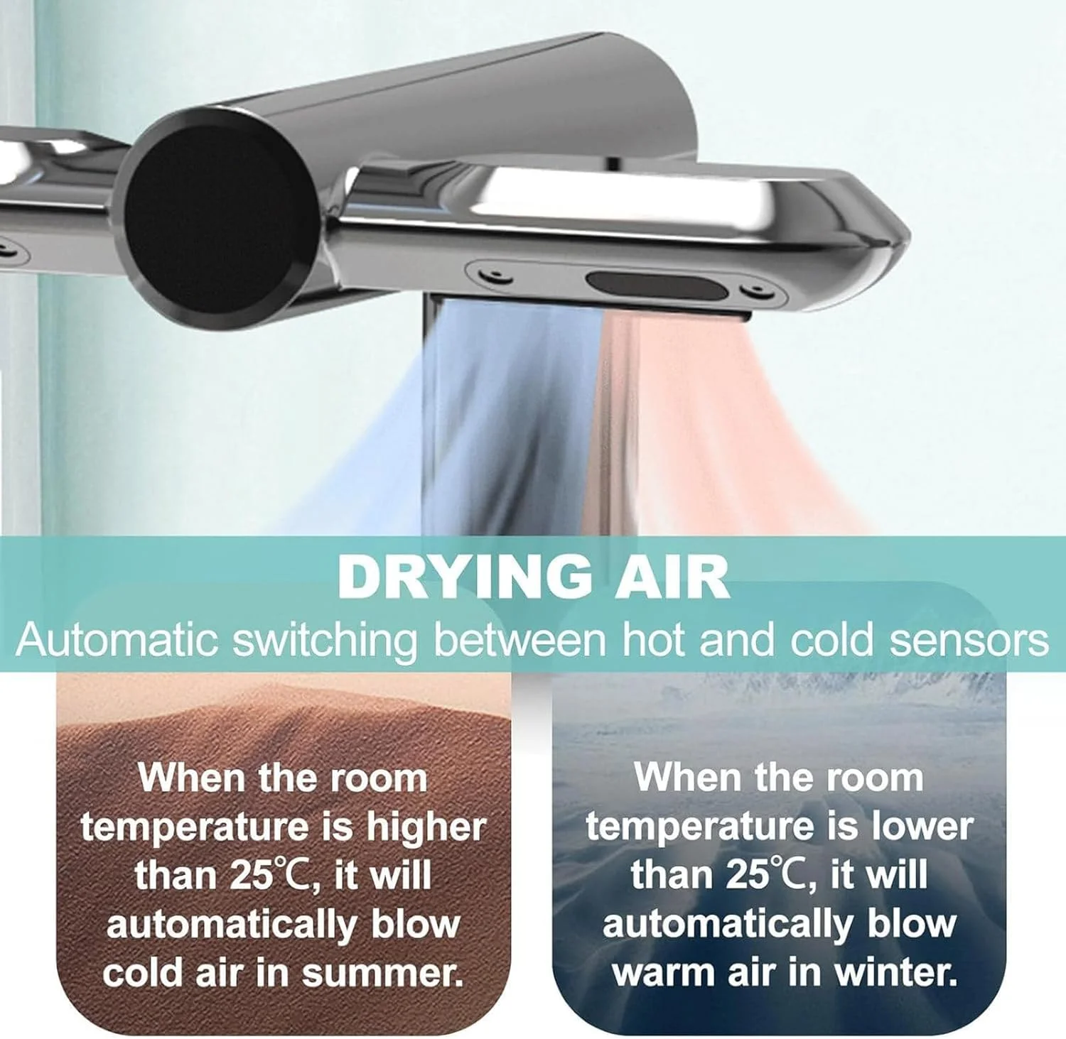 شیر آب اتوماتیک سنسور دار بدون لمس، شیر آب مدرن کروم برنجی 1150 واتی به همراه خشک کن دست، شیر آب روشویی سنسور دار، مخلوط کن آب گرم و سرد برای مصارف خانگی و تجاری