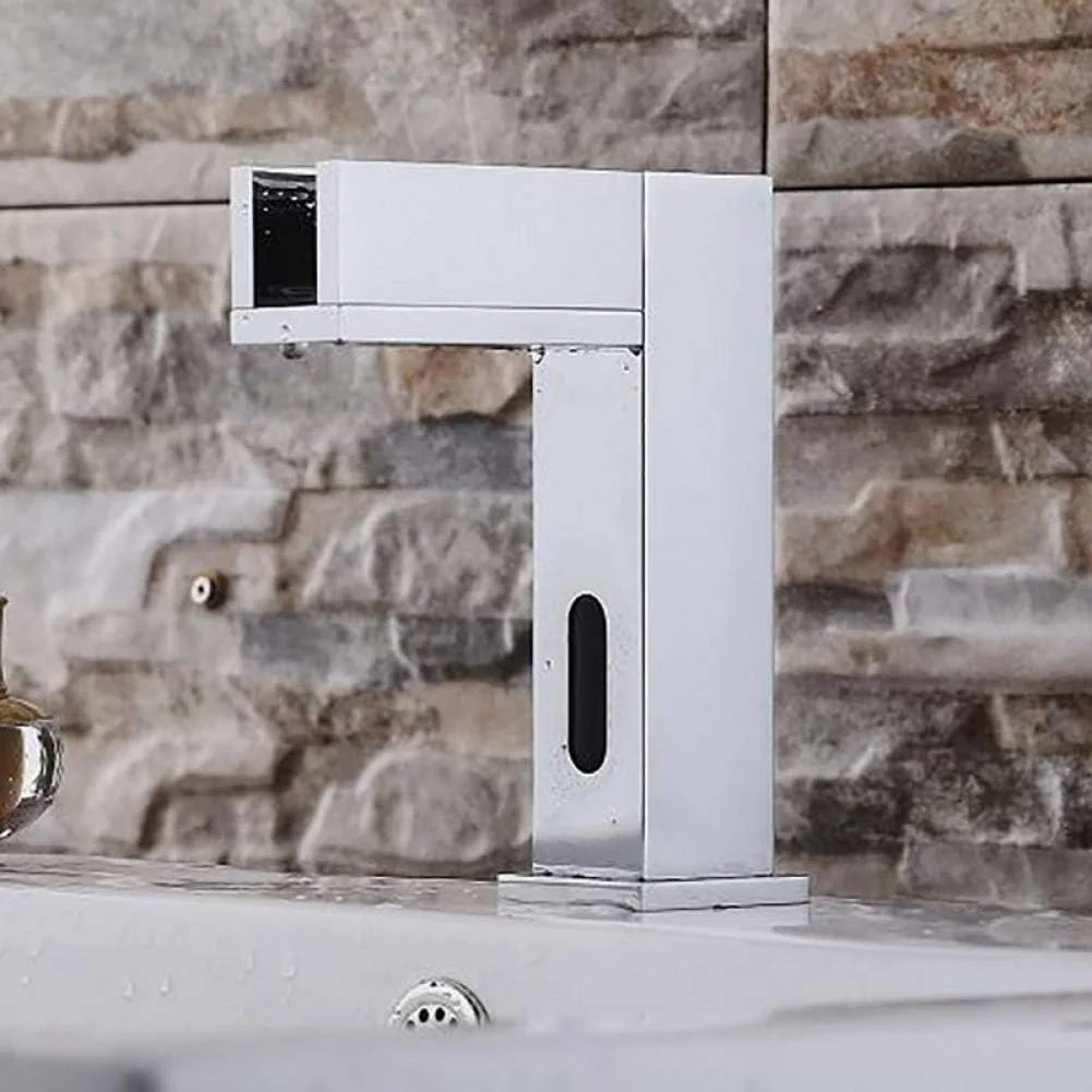 شیر آب حسگر مربعی کروم اندود HommomH YHSGY، شیر آب کاسه ای حسگر با دهانه عمیق، شیر آب حسگر آب سرد تک