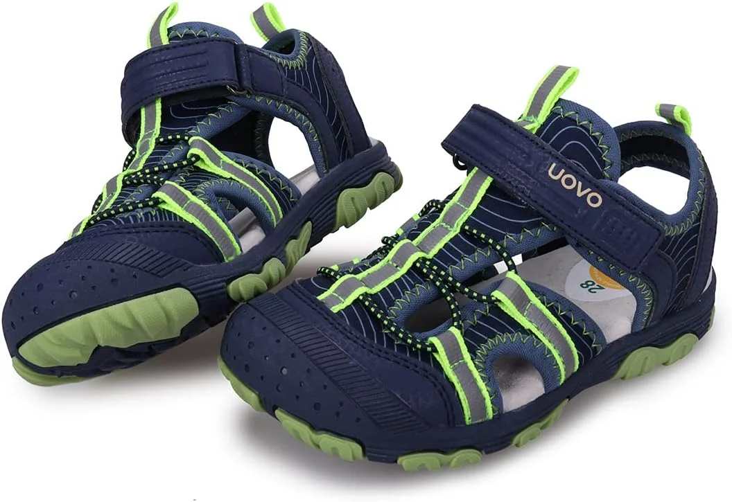 صندل پسرانه UOVO، صندل های پیاده روی و کوهنوردی بچه گانه، کفش های ورزشی تابستانی فضای باز با پنجه بسته برای کودکان نوپا سایز 5.5 انگلیس تا کودکان کوچک سایز 2 انگلیس، آبی تیره سبز، سایز 12.5 انگلیس
