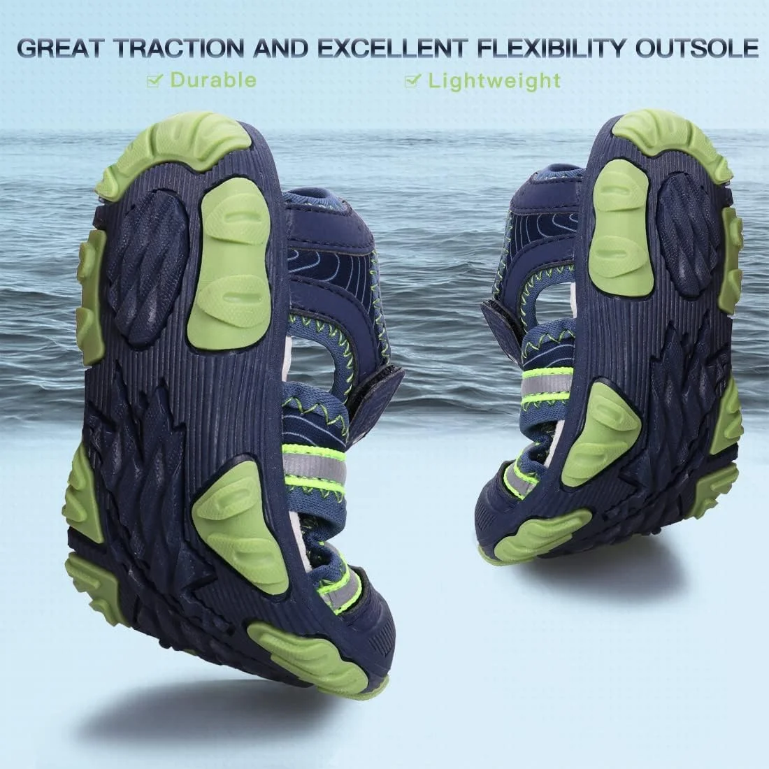 صندل پسرانه UOVO، صندل های پیاده روی و کوهنوردی بچه گانه، کفش های ورزشی تابستانی فضای باز با پنجه بسته برای کودکان نوپا سایز 5.5 انگلیس تا کودکان کوچک سایز 2 انگلیس، آبی تیره سبز، سایز 12.5 انگلیس