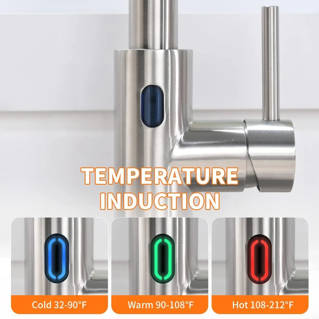 شیر آشپزخانه بدون لمس OWOFAN با اسپری کشویی، چراغ LED، تک دستگیره، حسگر حرکتی هوشمند بدون دست، استیل ضد زنگ نیکل برس خورده 1080SN شیر آشپزخانه بدون لمس OWOFAN با اسپری کشویی، چراغ LED، تک دستگیره، حسگر حرکتی هوشمند بدون دست، استیل ضد زنگ نیکل برس خورده 1080SN