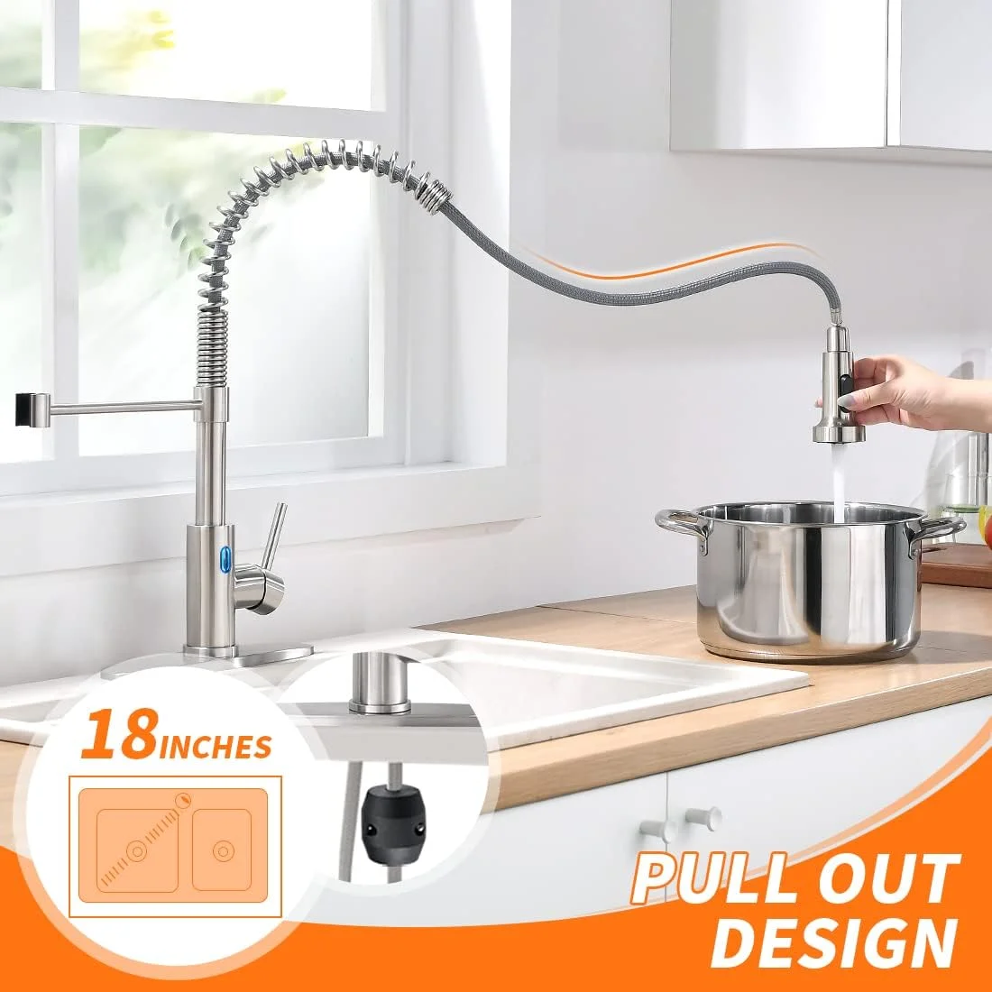 شیر آشپزخانه بدون لمس OWOFAN با اسپری کشویی، چراغ LED، تک دستگیره، حسگر حرکتی هوشمند بدون دست، استیل ضد زنگ نیکل برس خورده 1080SN شیر آشپزخانه بدون لمس OWOFAN با اسپری کشویی، چراغ LED، تک دستگیره، حسگر حرکتی هوشمند بدون دست، استیل ضد زنگ نیکل برس خورده 1080SN